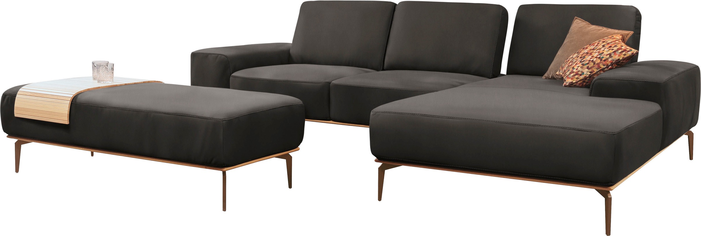 W.SCHILLIG Ecksofa »run, Designsofa mit tollem Sitzkomfort, L-Form«, mit Holzsockel, Füße in Bronze pulverbeschichtet, Breite 299 cm