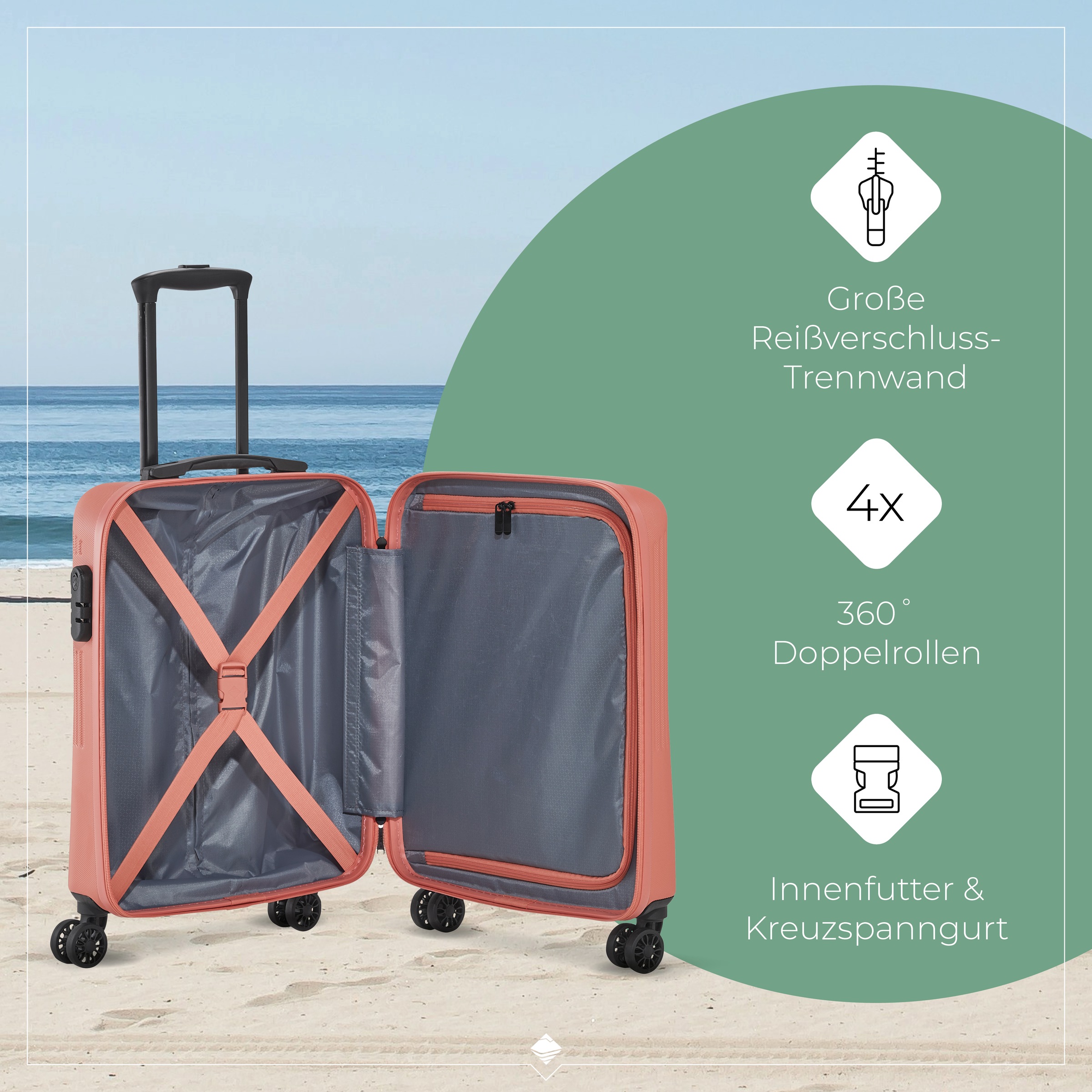 travelite Trolleyset »BALI 4w L/M/S«, (Set, 3 tlg., Hartschalen Trolley Set), Kofferset Reisegepäck Reisekoffer Hartschallenkoffer TSA Schloss