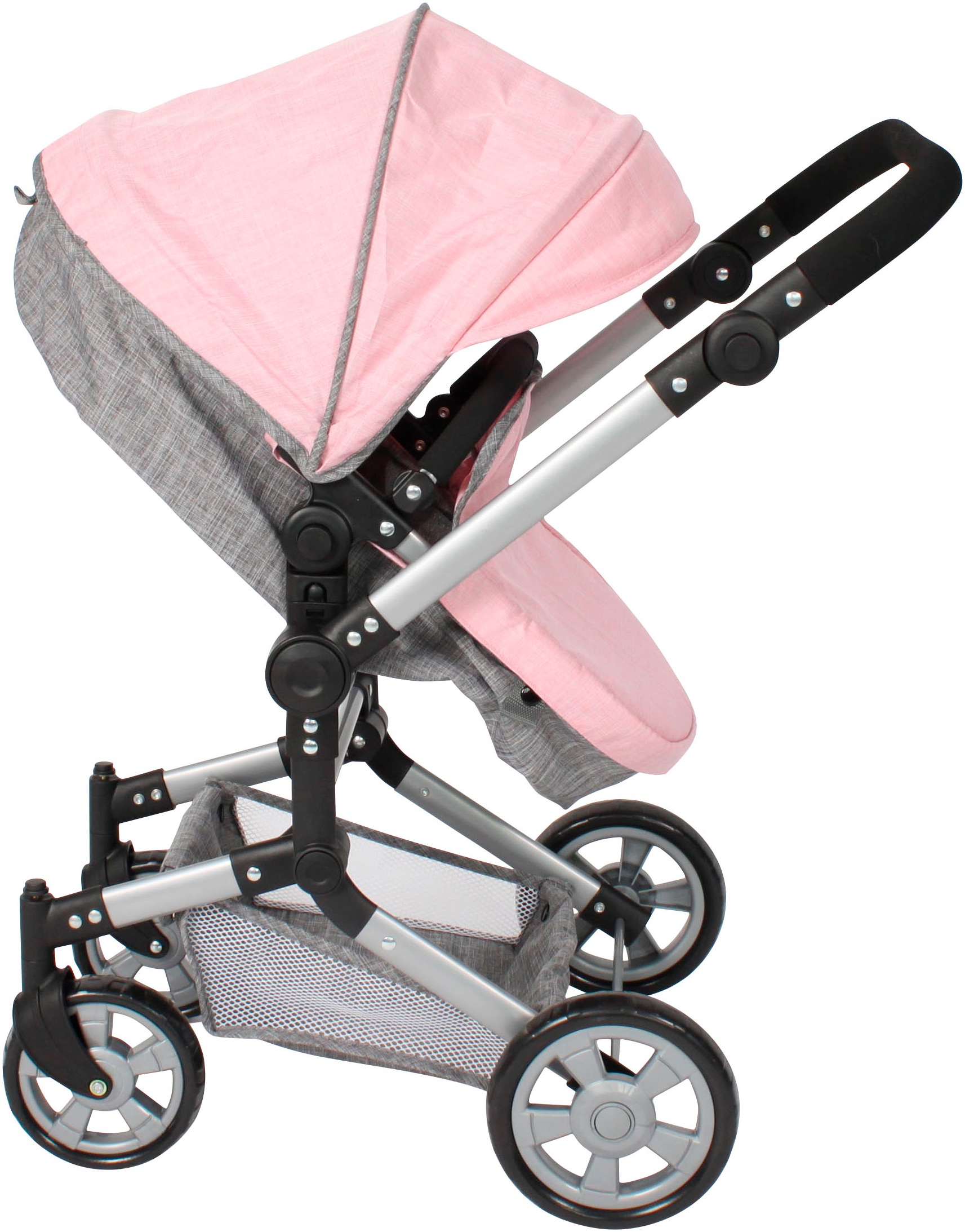 CHIC2000 Kombi-Puppenwagen »Linus, grau-rosa«, mit schwenkbaren Vorderrädern