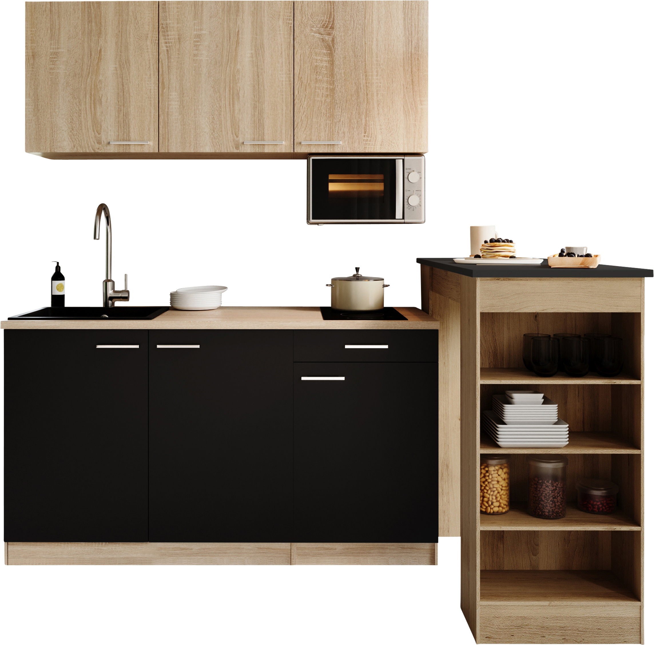 RESPEKTA Pantryküche »Ingrid, inkl. Tresentisch und Mikrowelle« zerlegt, wahlweise mit Kühlschrank, Soft-Close-Funktion, Breite 150 cm