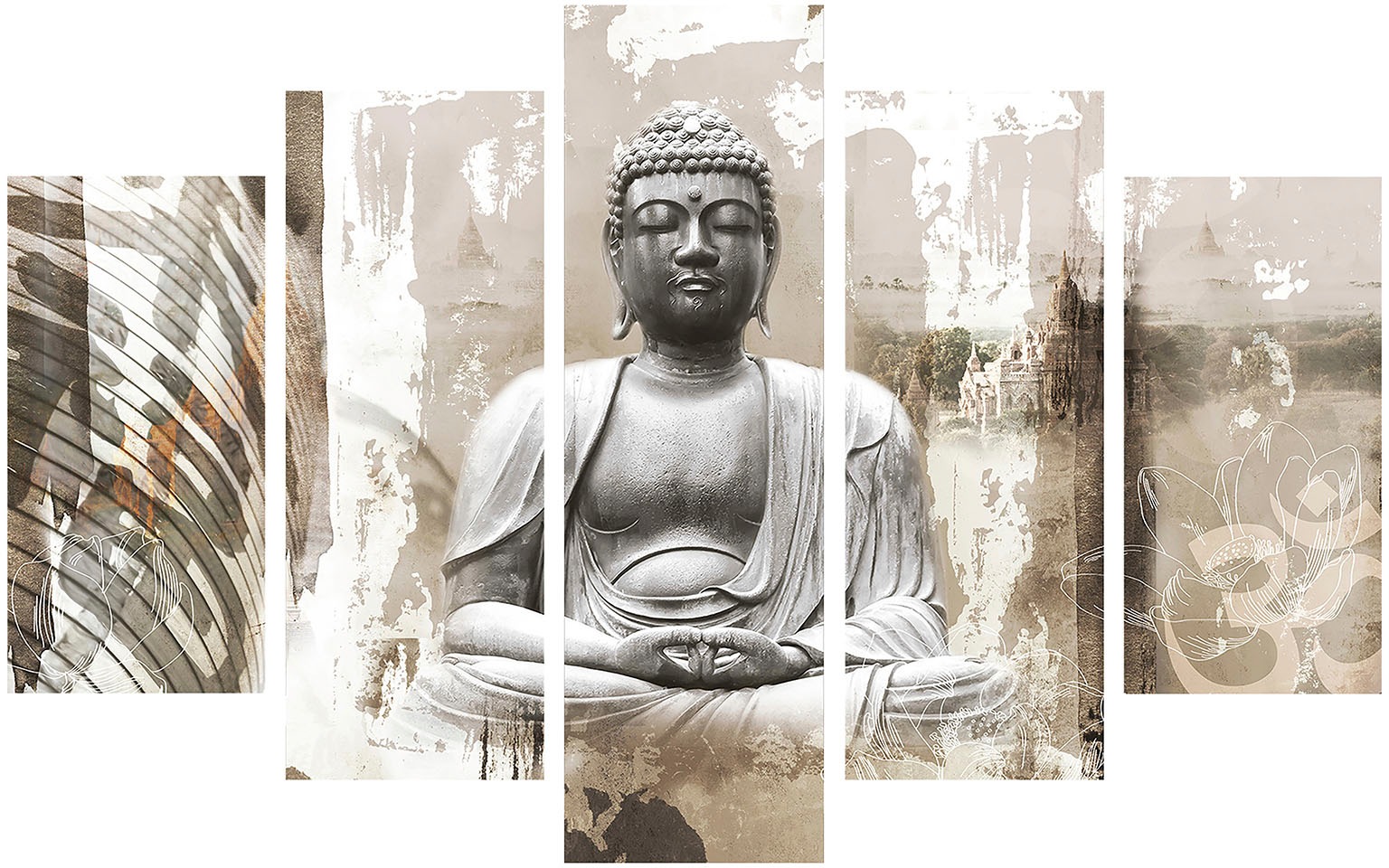 Art for the home Leinwandbild »Buddha XXL«, Buddha-Buddhafigur-Buddhismus, (Set, 5 St.)