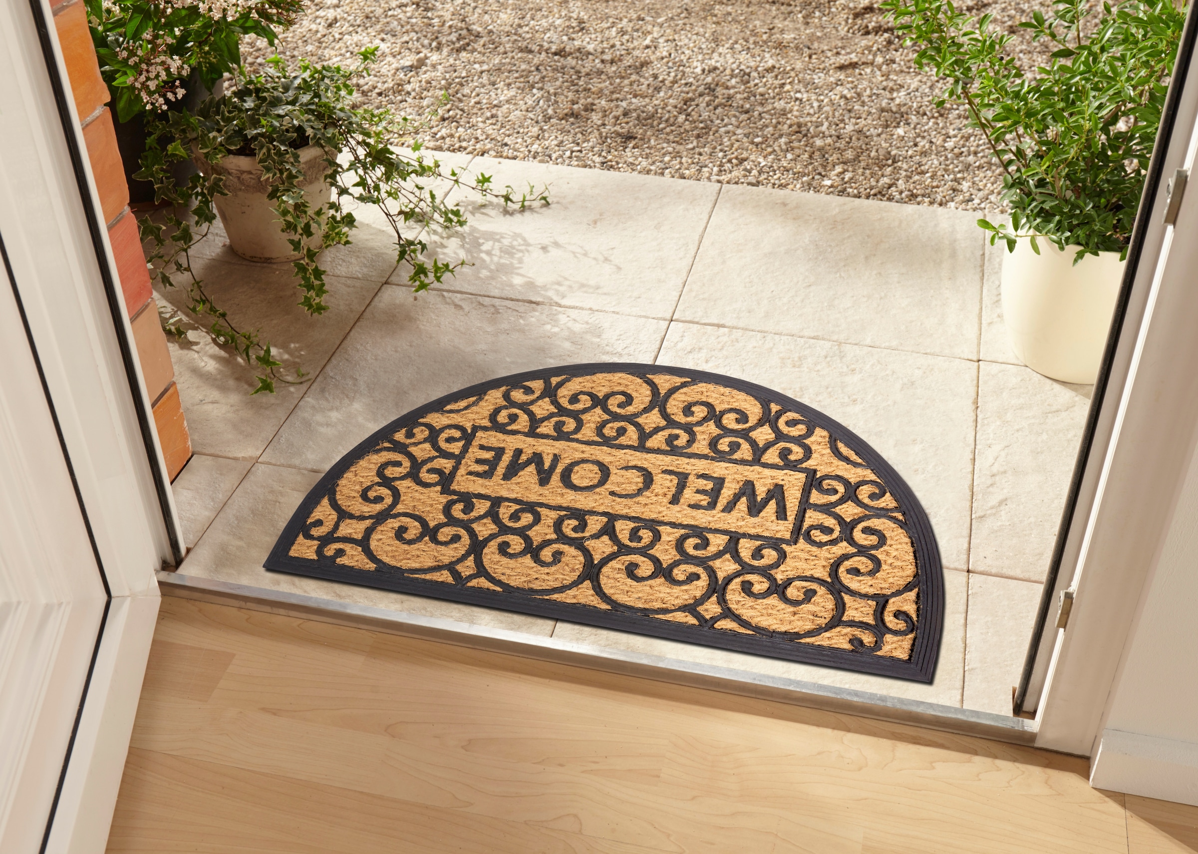 HANSE Home Fußmatte »Welcome, Türmatte«, halbrund, 8 mm Höhe, Kokos, Gummi, Schmutzfangmatte, Outdoor, Rutschfest, Innen, Kokosmatte
