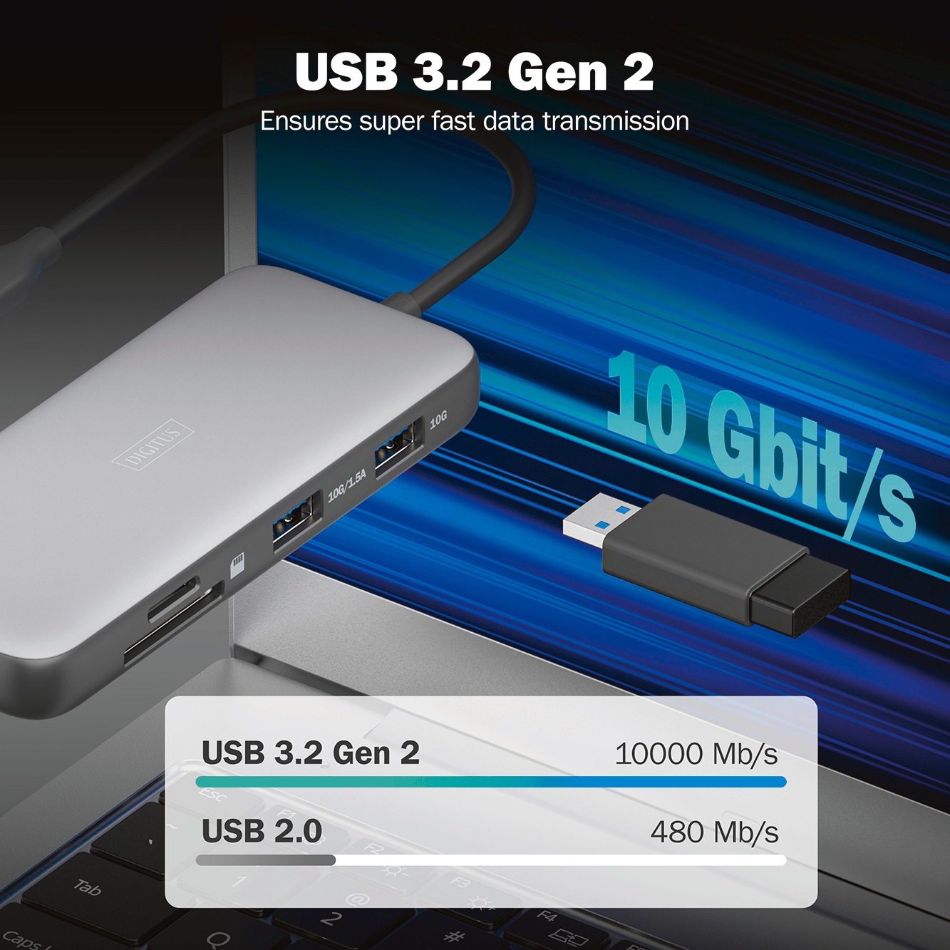 Digitus Laptop-Dockingstation »USB-C Docking Station, 8-Port, HDMI, USB, RJ45, SD«