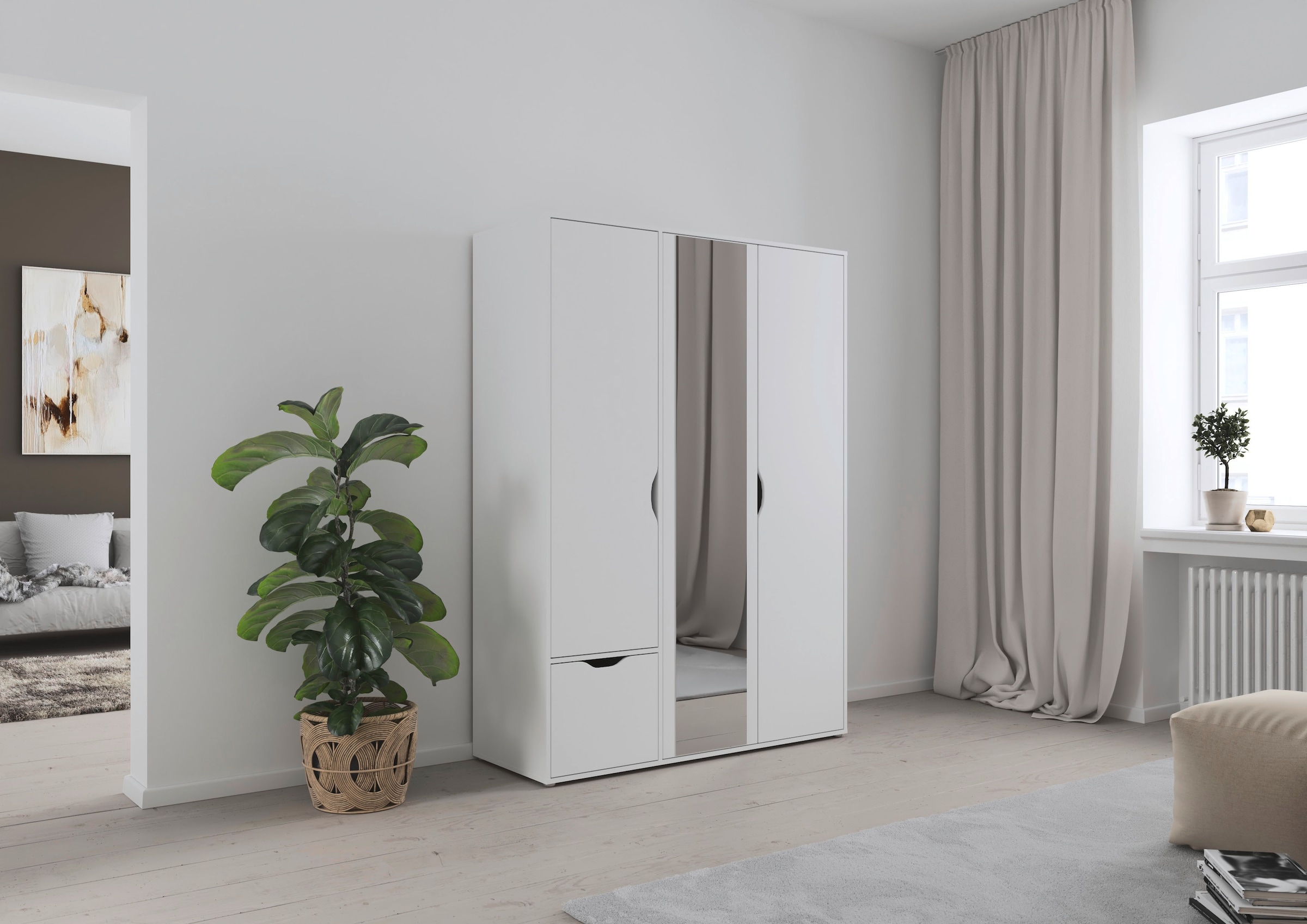 rauch Drehtürenschrank »Kleiderschrank Schrank Garderobe Wäscheschrank NARAI mit Schubladen«, (in 3 verschiedenen Ausstattungen BASIC/CLASSIC/PREMIUM), Griffausfräsungen für eine grifflose Optik TOPSELLER MADE IN GERMANY