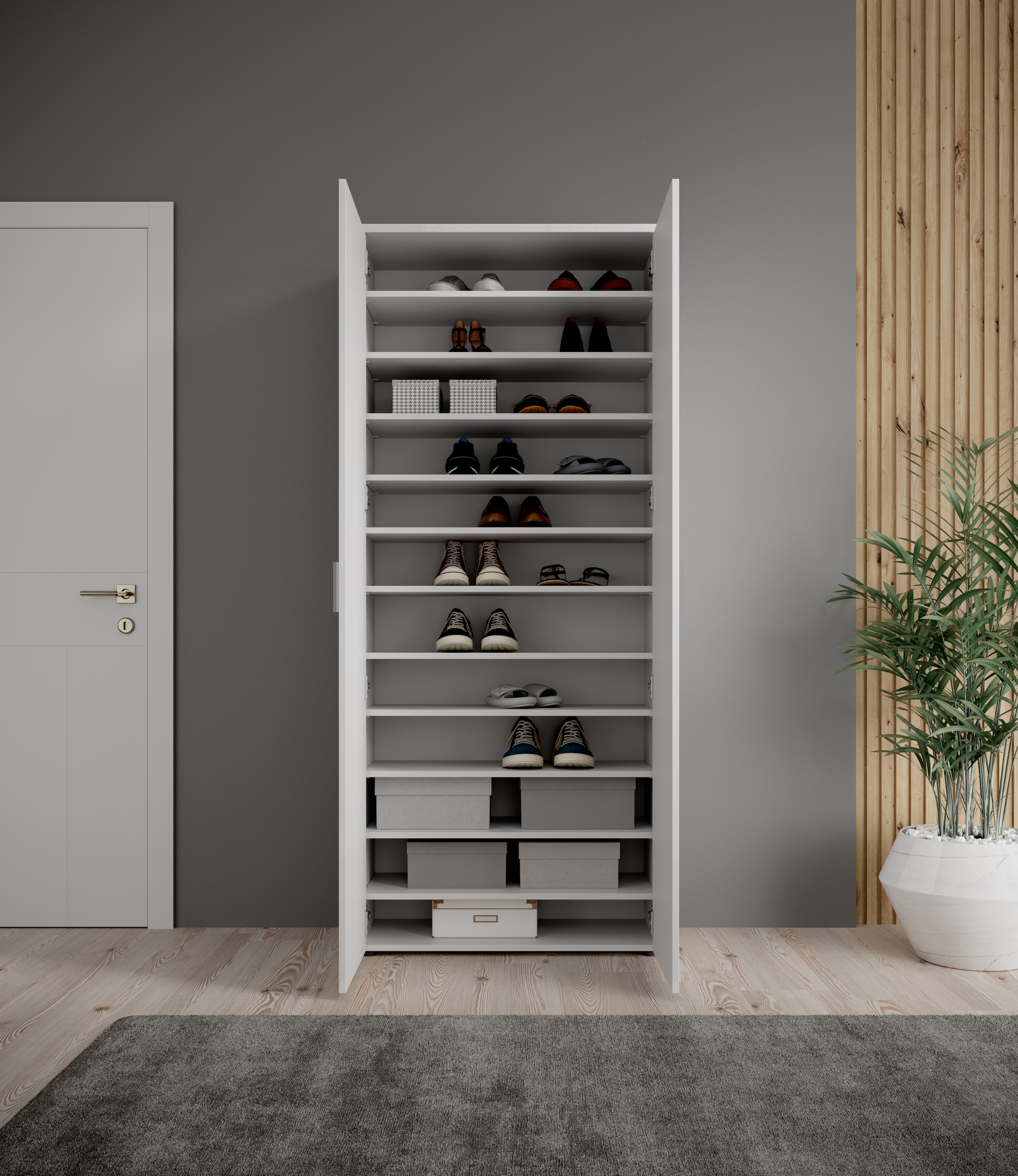 HBZ Schuhschrank »Lincoln weiß Glanz, BxHxT 80x190x35 cm«, (1 St.), Schuhschrank mit 2 Türen, 9 Einlegeböden, 2 feste Böden