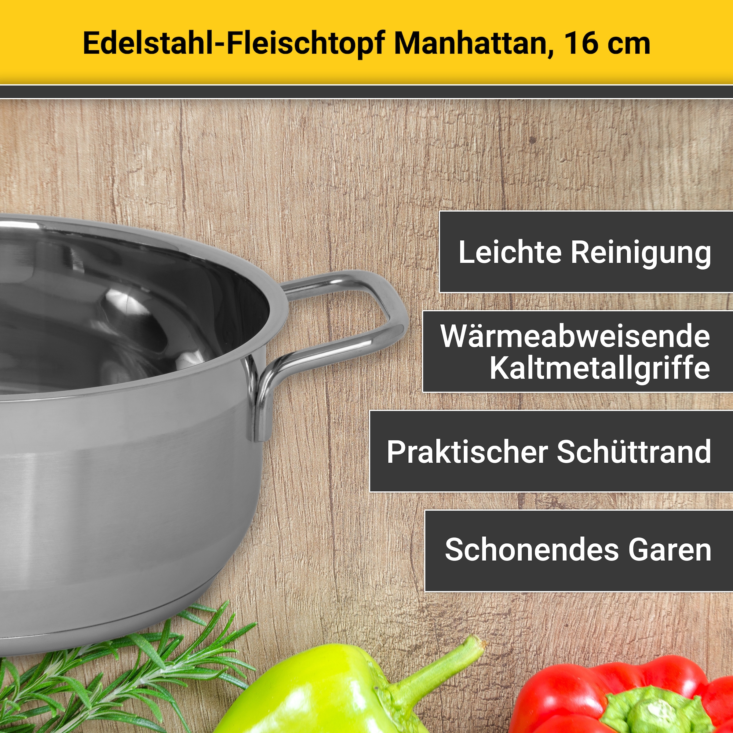 Krüger Fleischtopf »Edelstahl-Topf Manhattan« 1 tlg. Edelstahl