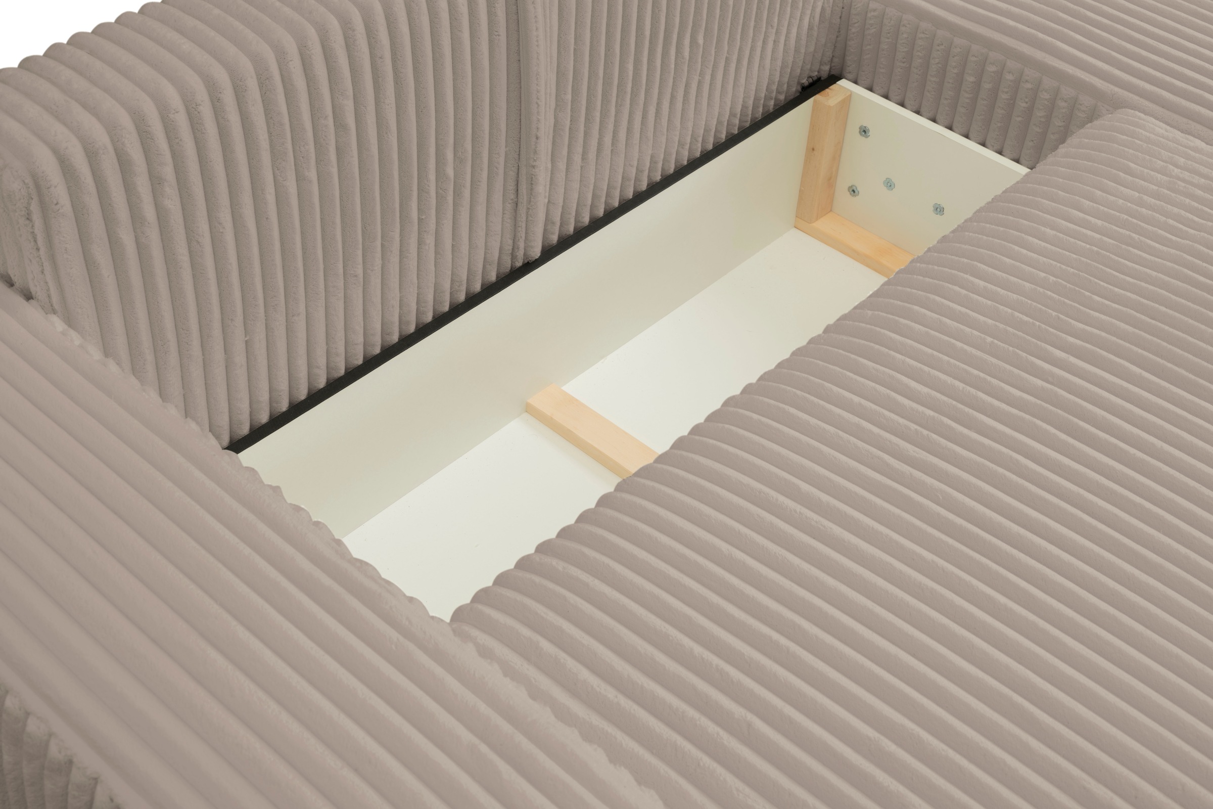 WERK2 Ecksofa »Rotterdam-L, kuschelweicher Cord oder Breitcord, L-Form, Breite 267 cm«, Design Ecksofa mit Schlaffunktion & Bettkasten, Breitcord, Taupe