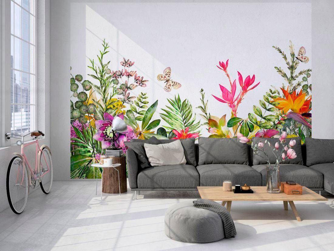 living walls Fototapete »Flower Power Vlies«, Fototapete Blumen Tapete Floral Weiß Bunt 3,50 m x 2,55 m Tapete