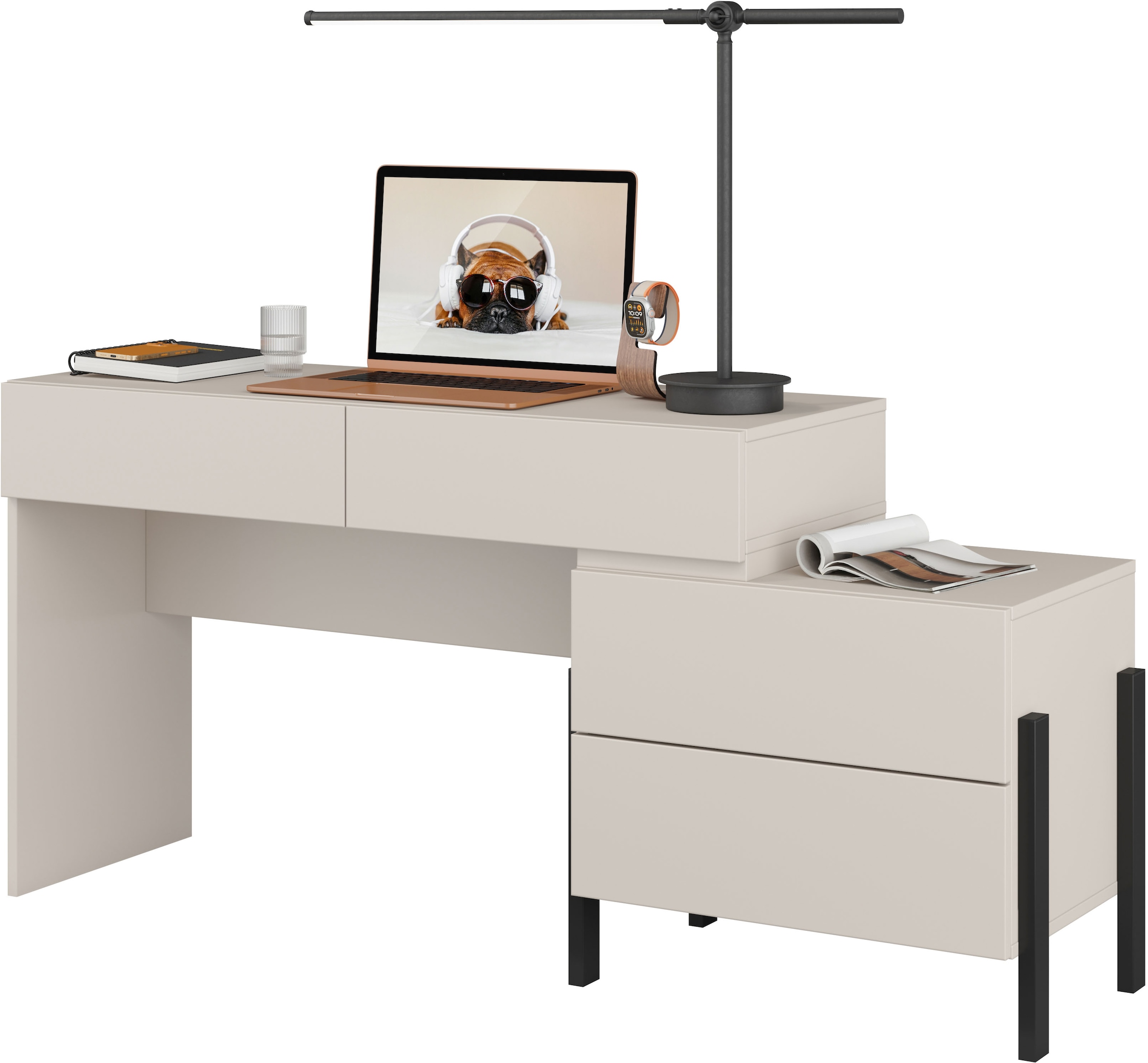 Home affaire Schminktisch »Jukon, Breite 143 cm, moderner Schminktisch«, (ohne Spiegel), Schminktisch, grifflos mit 4 SK