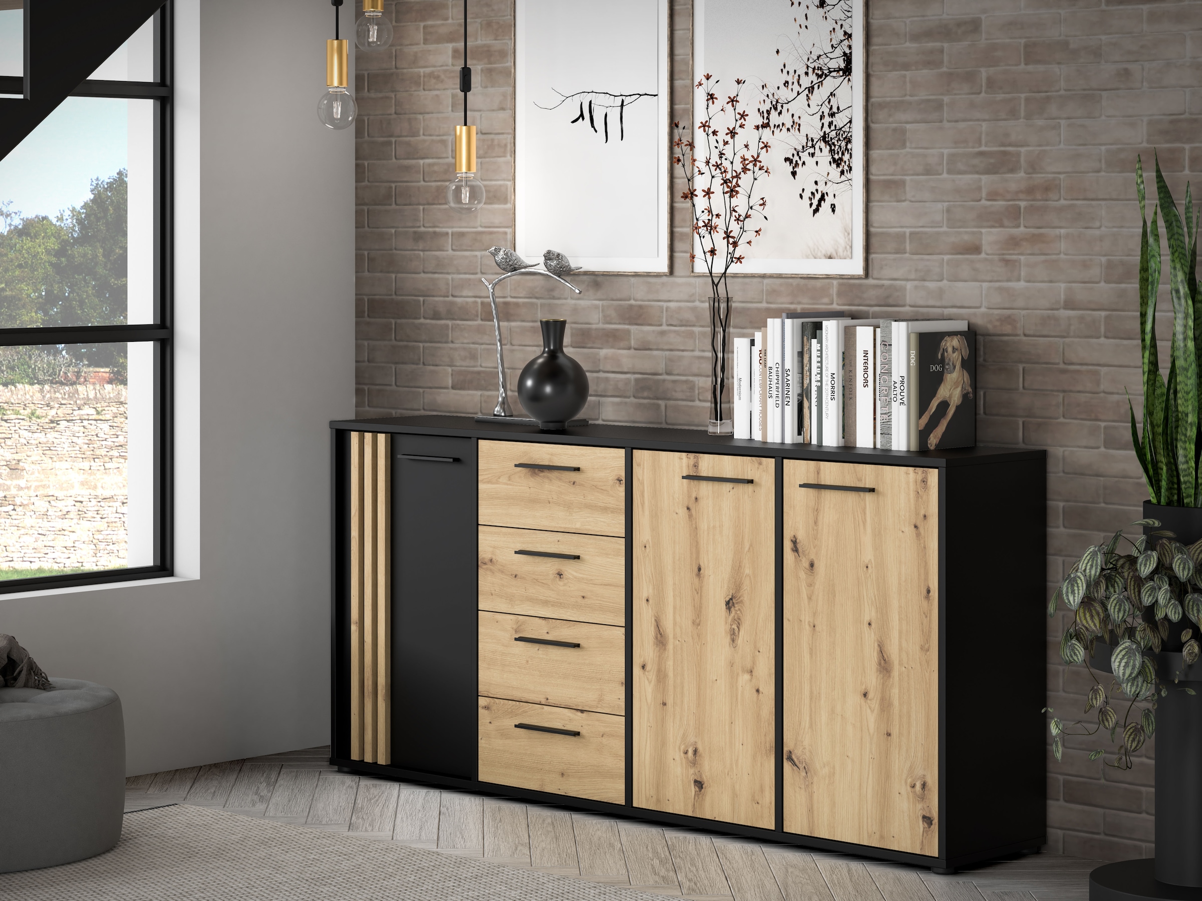 FORTE Sideboard »Cardigan«, Sideboard, 2 farbig, Stauraum, Schubkasten, Soft Close,Breite 179,4cm
