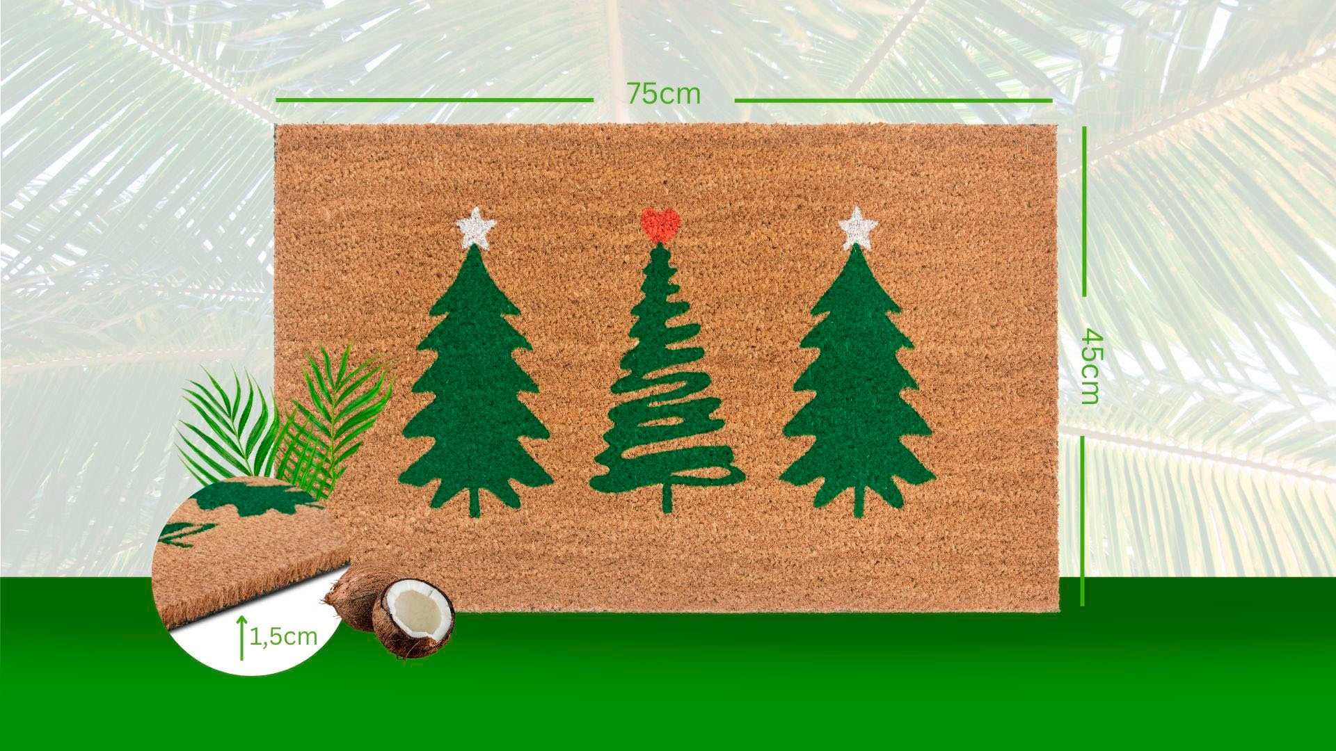 HANSE Home Fußmatte »Mix Mats Kokos Decorated Pine Trees, Türmatte«, rechteckig, 15 mm Höhe, Weihnachten, Schmutzfangmatte, Outdoor, Rutschfest, Innen, Kokosmatte