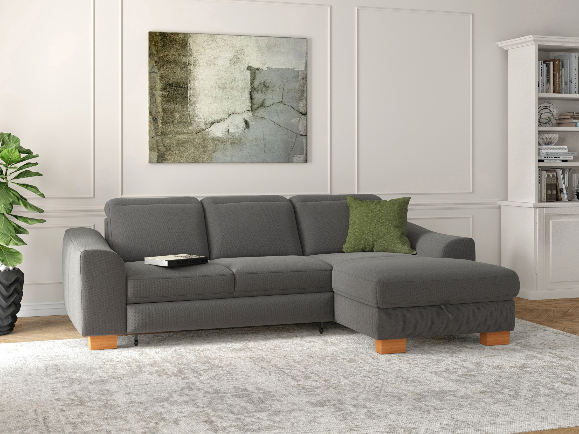 sit&more Ecksofa »Dundee L-Form«, mit Federkern und Massivholzfüßen, wahlweise mit Kopfteilverstellung