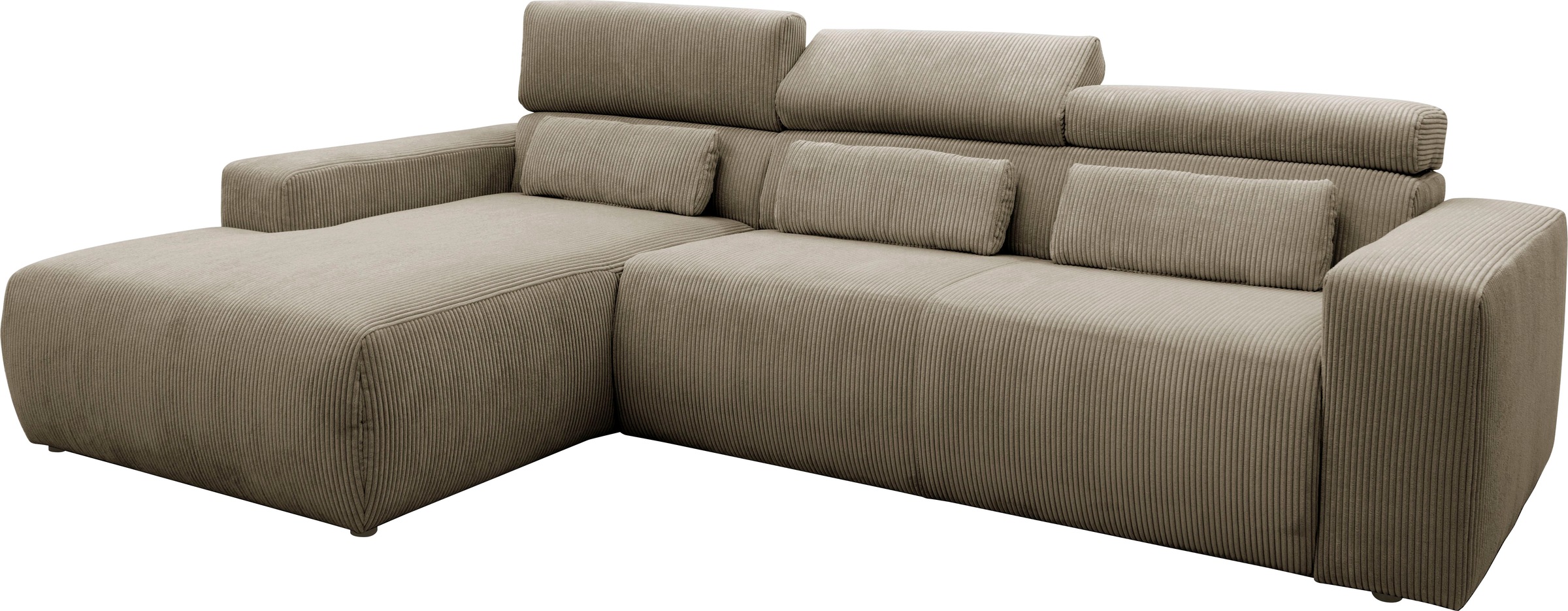 DOMO collection Ecksofa »Brandon B/T: 289/177 cm, belastbar bis 140kg/ Sitz, L-Form«, ohne Sitztiefenverstellung, Cord, schlamm