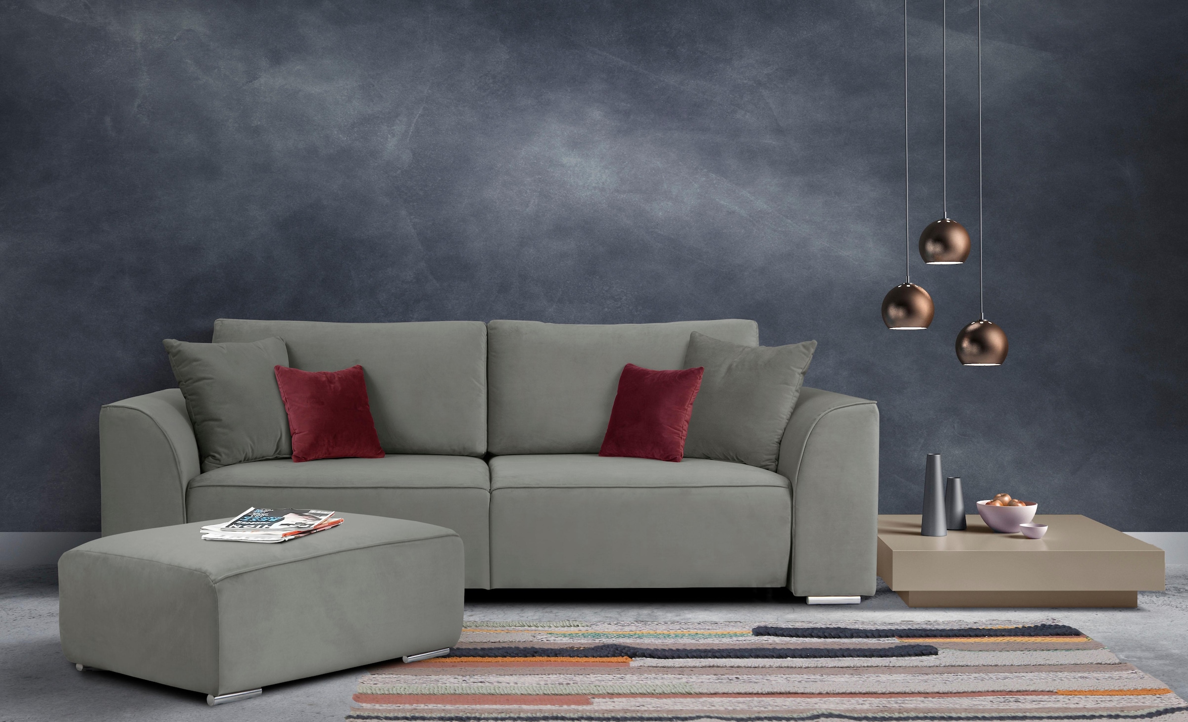 INOSIGN 3-Sitzer Beatrice Schlafsofa, wahlweise auch mit Bettfunktion und Bettkasten, incl. 2 Zierkissen