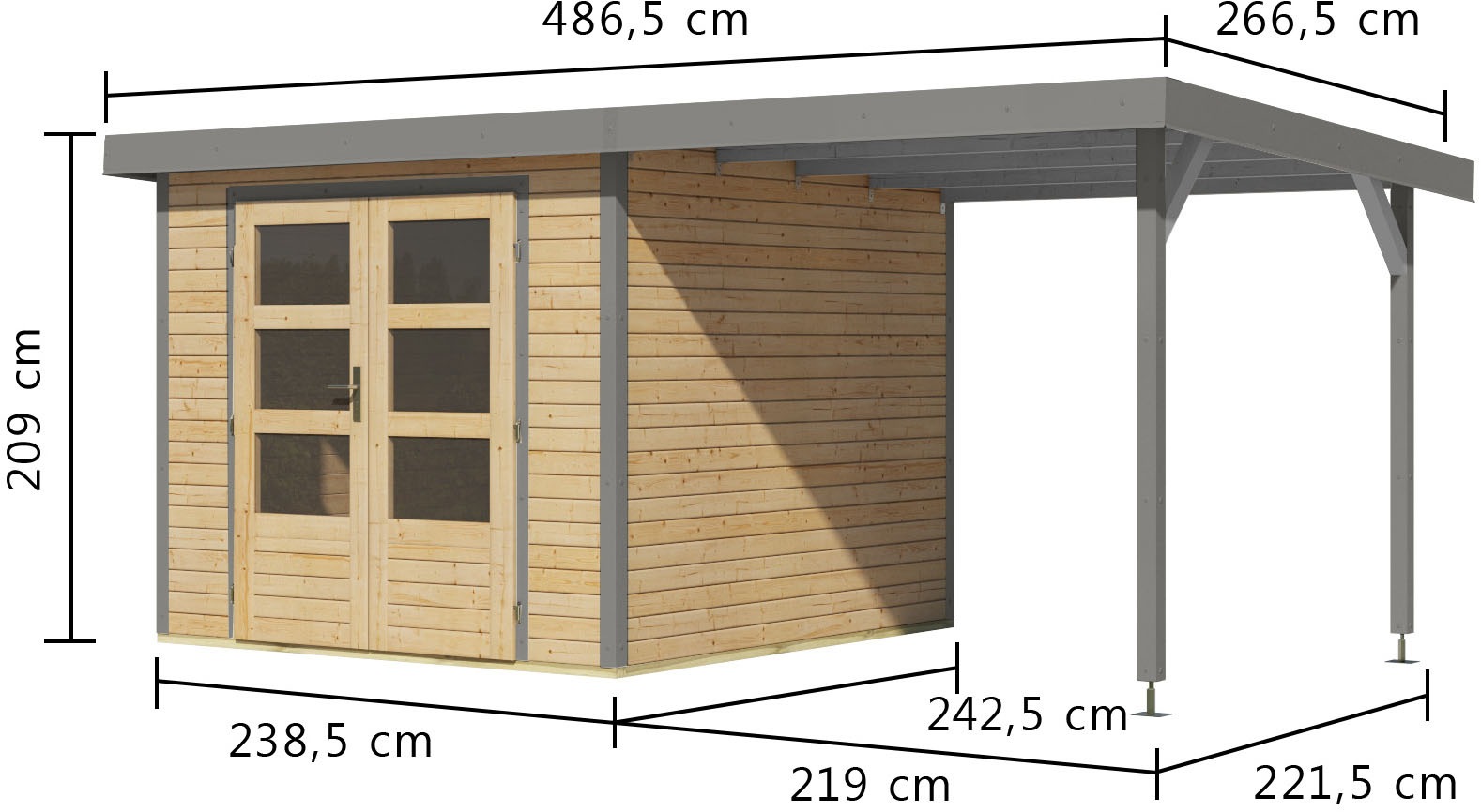Karibu Gartenhaus »Jupiterino 3,5  SET, in verschiedenen Farben« inkl. Anbaudach