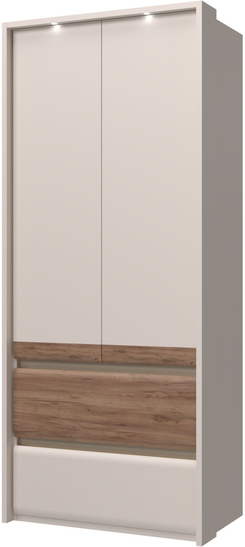 Places of Style Kleiderschrank »Invictus, UV lackiert, kratzfest, FSC-zertifiziert, grifflose Optik«, (abgerundete Schubladen aus MDF im Holzdekor, soft-close), mit Beleuchtung und Passpartourahmen, hoher Schrank (226cm), 6 Breiten