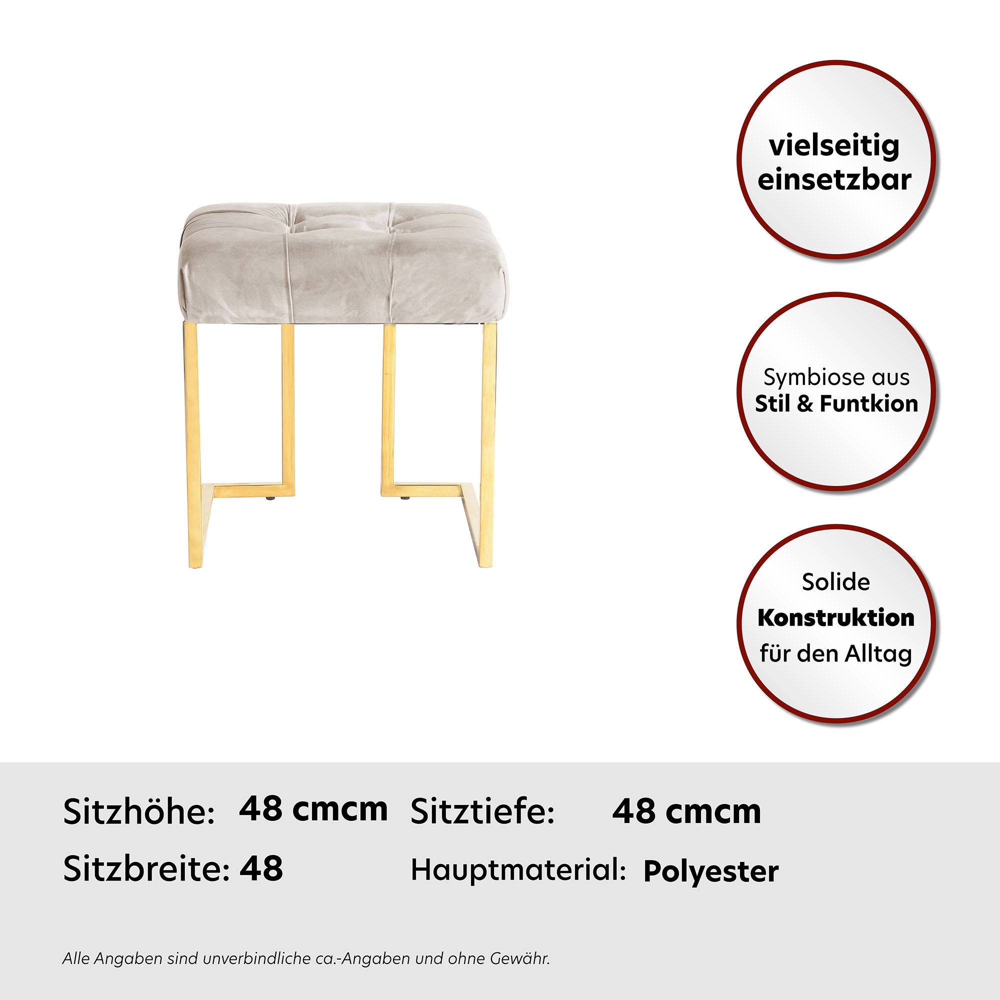 Kayoom Polsterhocker »Hocker Rarity 125, Edler Touch durch goldenes Gestell«, (1 St.), eckig, samtweich, gesteppt, mit Zierknöpfen, Edelstahlgestell