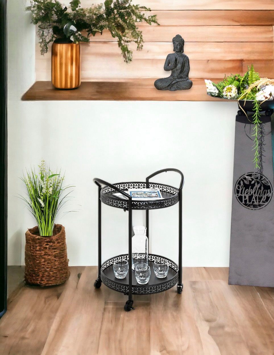 HAKU Servierwagen »Dinett, Kaffeetisch, Küchenwagen, Serviertisch, Teewagen, Trolley« 1 Stk. tlg. rund - aus Metall Schwarz - Ø/H /71 cm