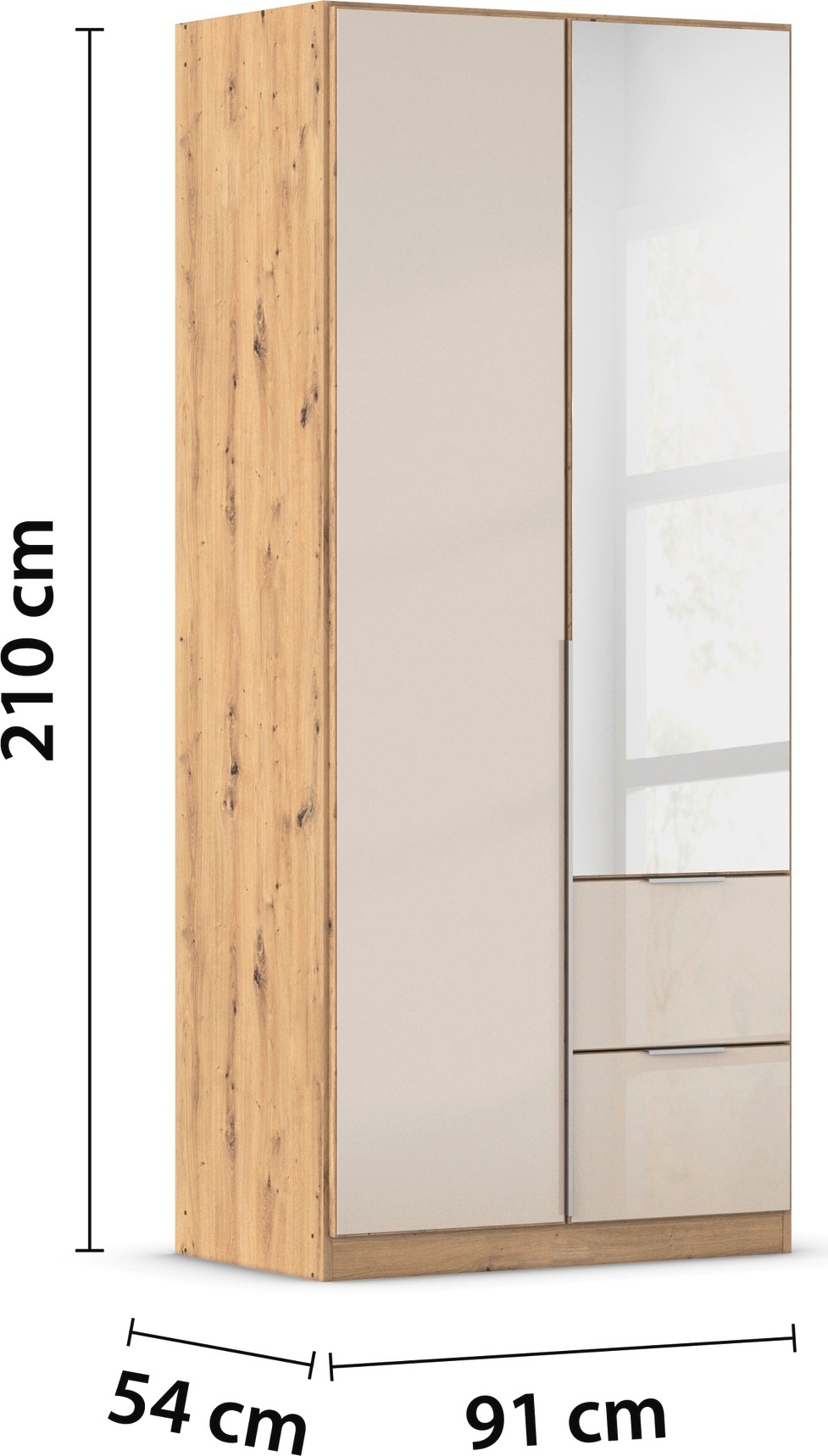 rauch Drehtürenschrank »Kleiderschrank Kleiderschränke Schrank Garderobe AGORDO mit Glasfront«, (in zwei Griff-Farben, Breiten 91-360 cm), mit Außenschubkästen, in 7 Breiten und 2 Höhen MADE IN GERMANY