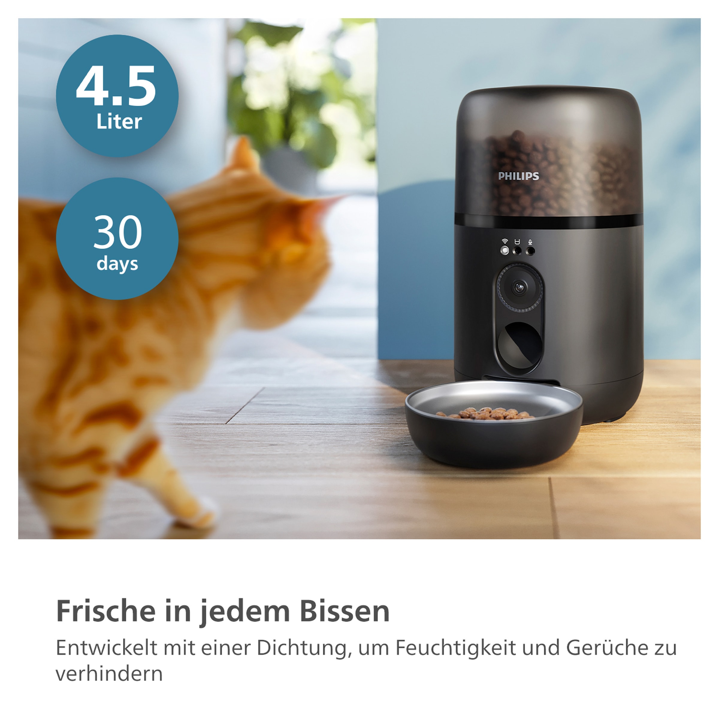 Philips Futterautomat »PAW5320/02 Pet Series, mit Kamera, 4,5l, für Katzen und kleine Hunde«, Nachfüll-Benachrichtigung, Anti-Verstopf-Technologie u. App-Anbindung