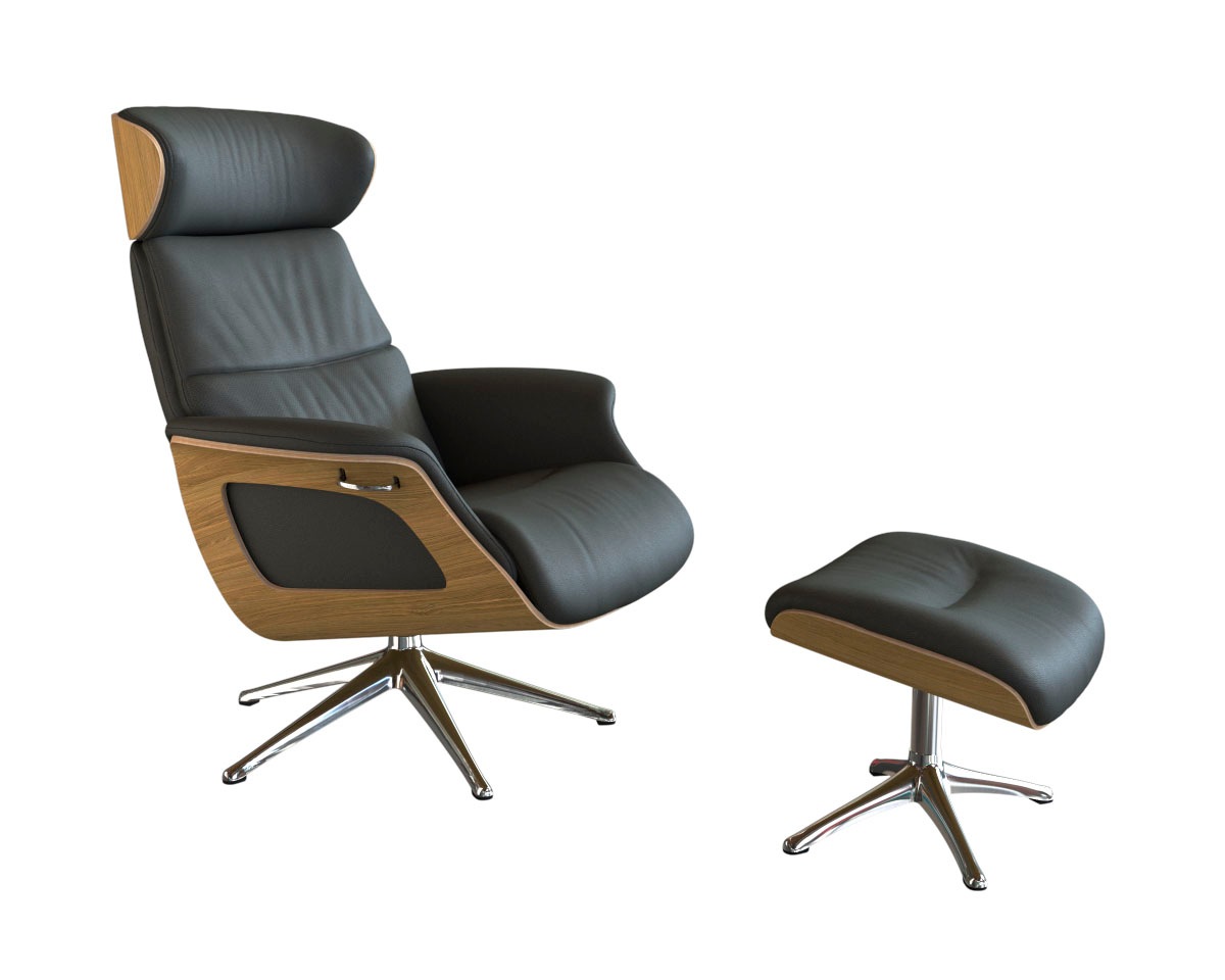 FLEXLUX Relaxsessel »Clement Relaxstuhl, Polstersessel, Liegesessel, TV-Sessel,«, Rücken- & Kopfteilverstellung, Drehbar, Armlehne Eiche, Fuß Alu
