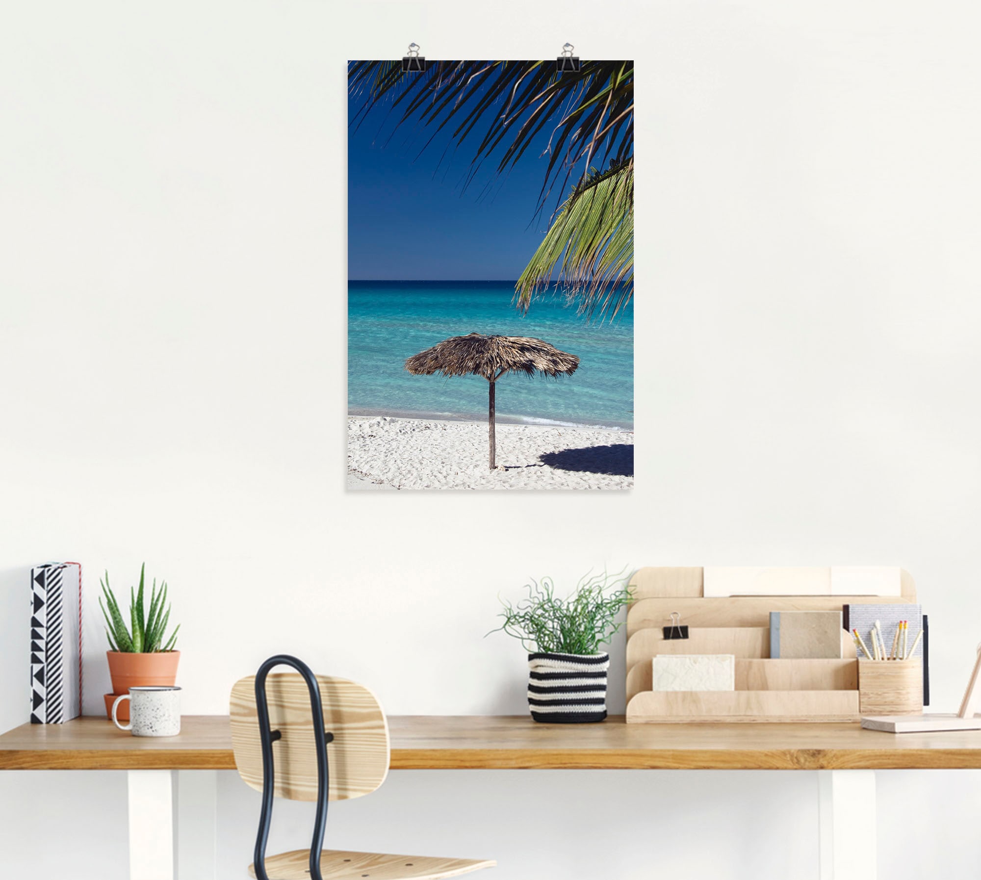 Artland Poster »Sonnenschirm am Strand«, Amerika, (1 St.), als Alubild, Leinwandbild, Wandaufkleber oder Poster in versch. Größen