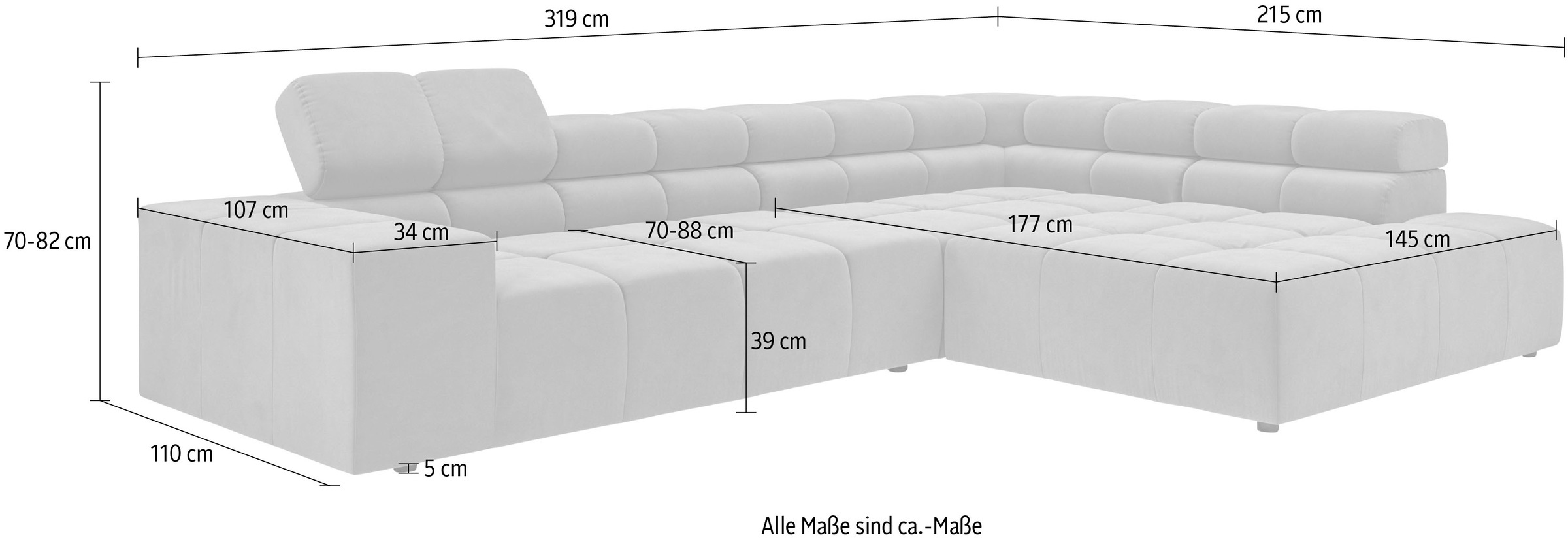 INOSIGN Ecksofa »Ancona incl. Kopfteilverstellung, OTTOs Choice, Breite 319cm, L-Form«, wahlweise motorische Sitztiefenverstellung, auch in Cord + Easy Care