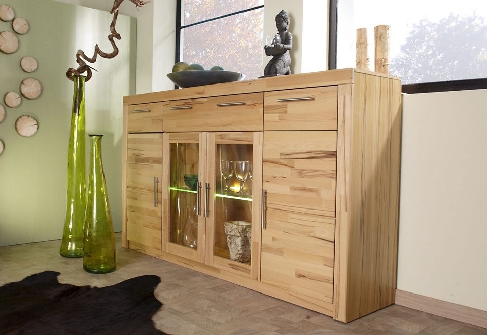 VOGL Möbelfabrik Highboard »Toronto«, opt. Glastüren, teilmassiv, Rahmenoptik, Made in Germany