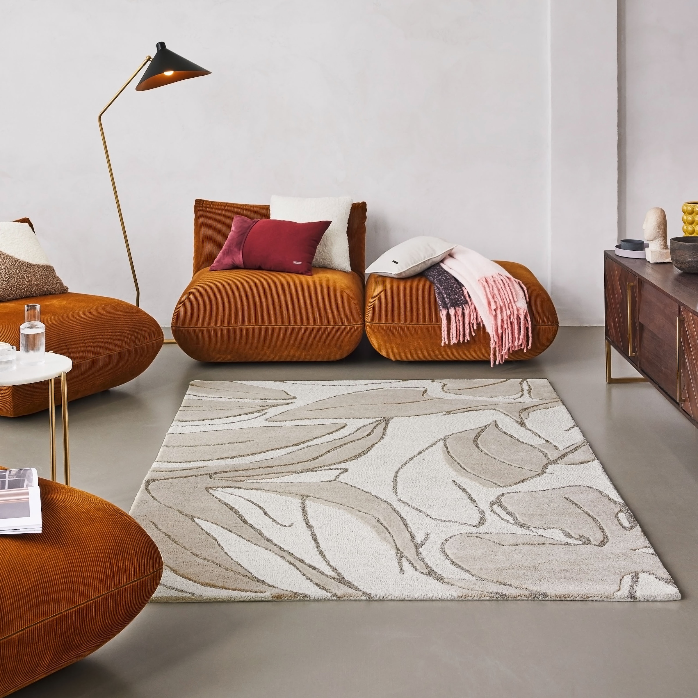 Wecon home Teppich »Tunia«, rechteckig, 10 mm Höhe, handgefertigt, floral, pflegeleicht, Wolle, Wohnzimmer, Schlafzimmer