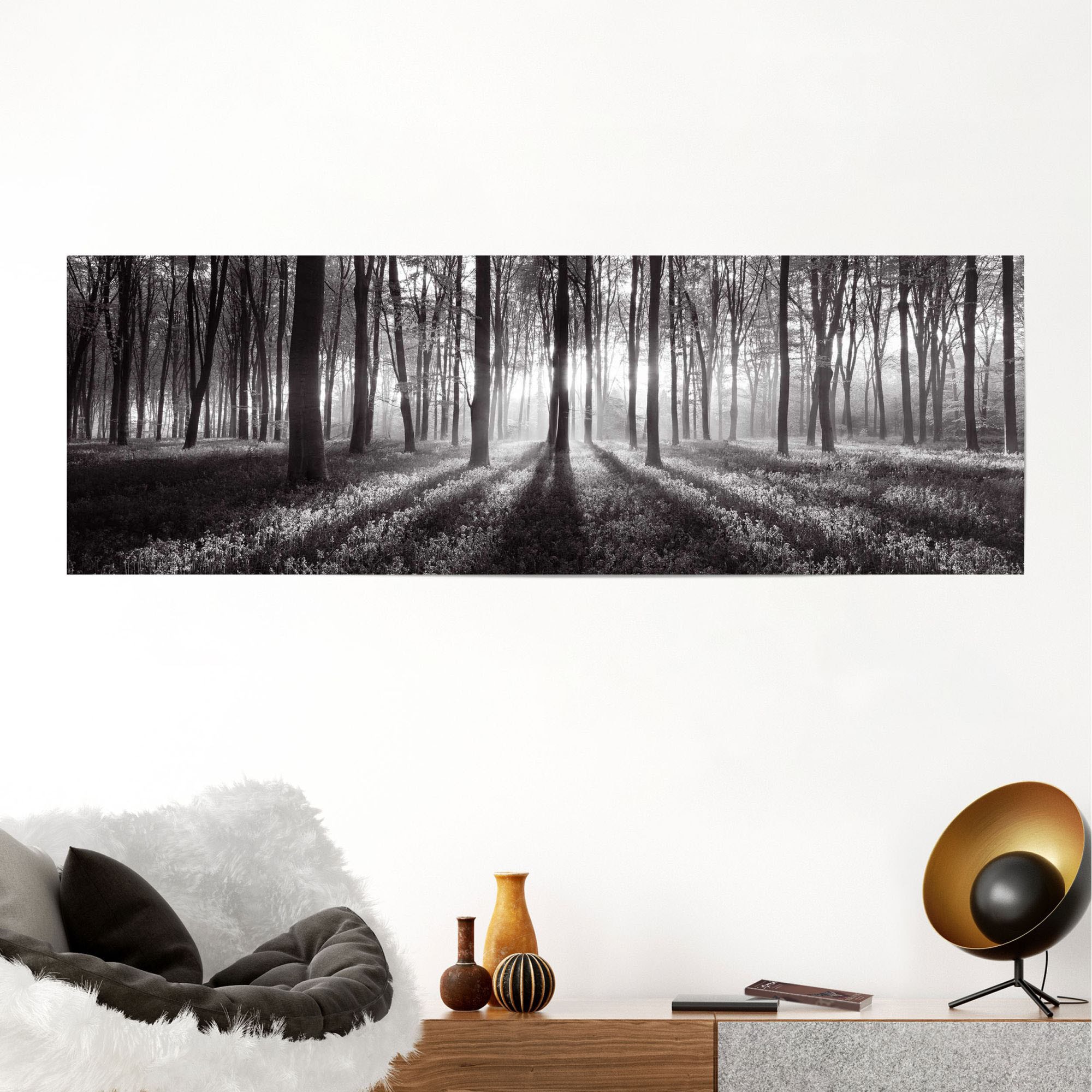 Reinders! Poster »Sonnenaufgang im Wald Schwarz-Weiß«, (1 St.)