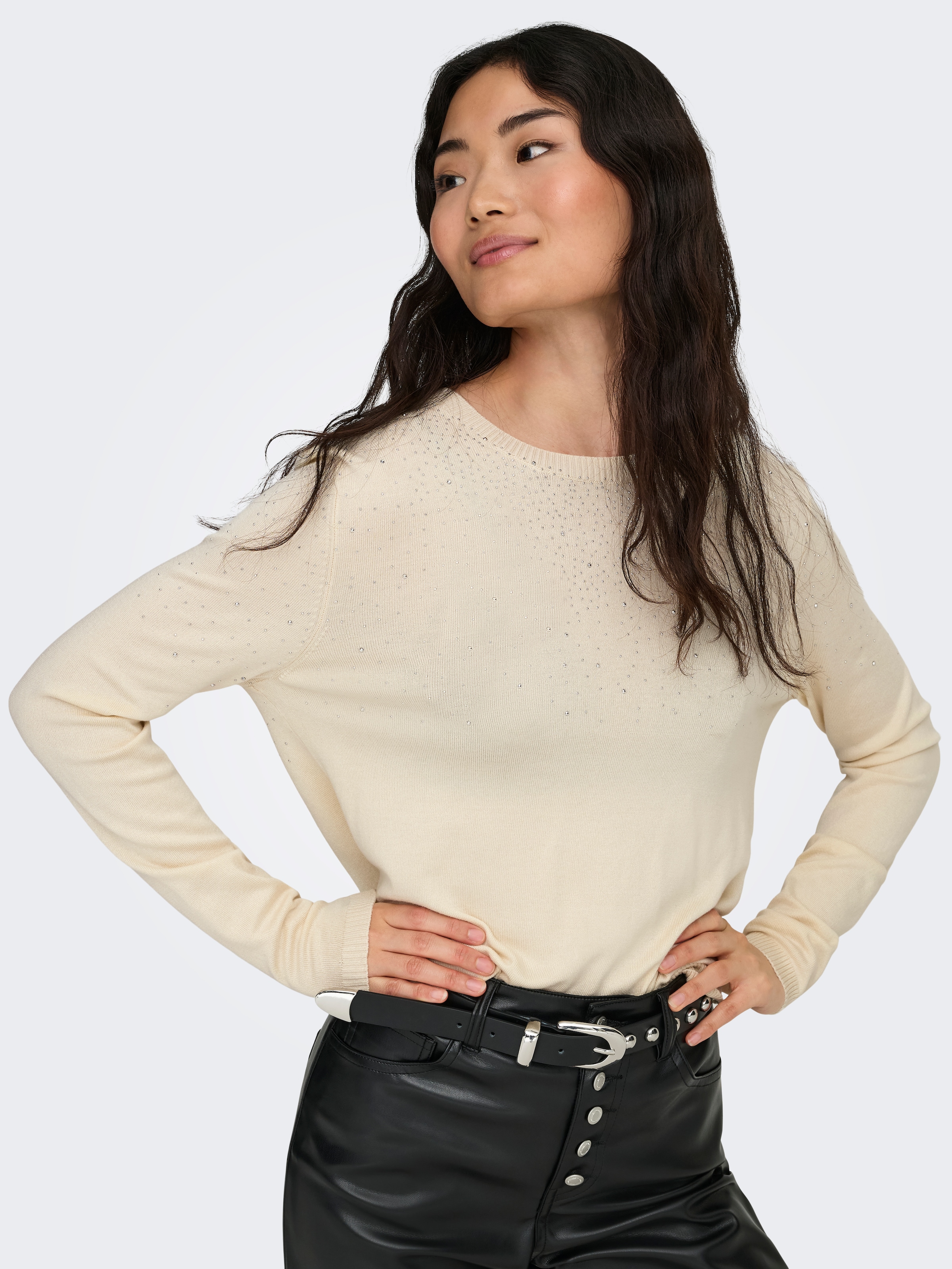 ONLY Rundhalspullover »ONLANABELLA LS BLING O-NECK KNT«