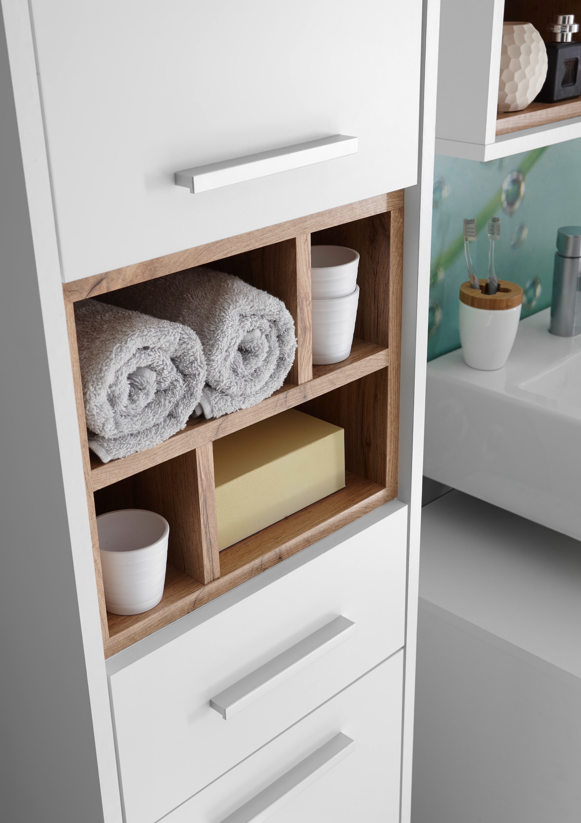 BASIC by Balculina Badmöbel-Set »Mila, Badezimmerset BxHxT 156x191x40 cm«, (5 St.), Breite 156 cm,Badezimmerset 5-tlg, FSC-Mix 70%