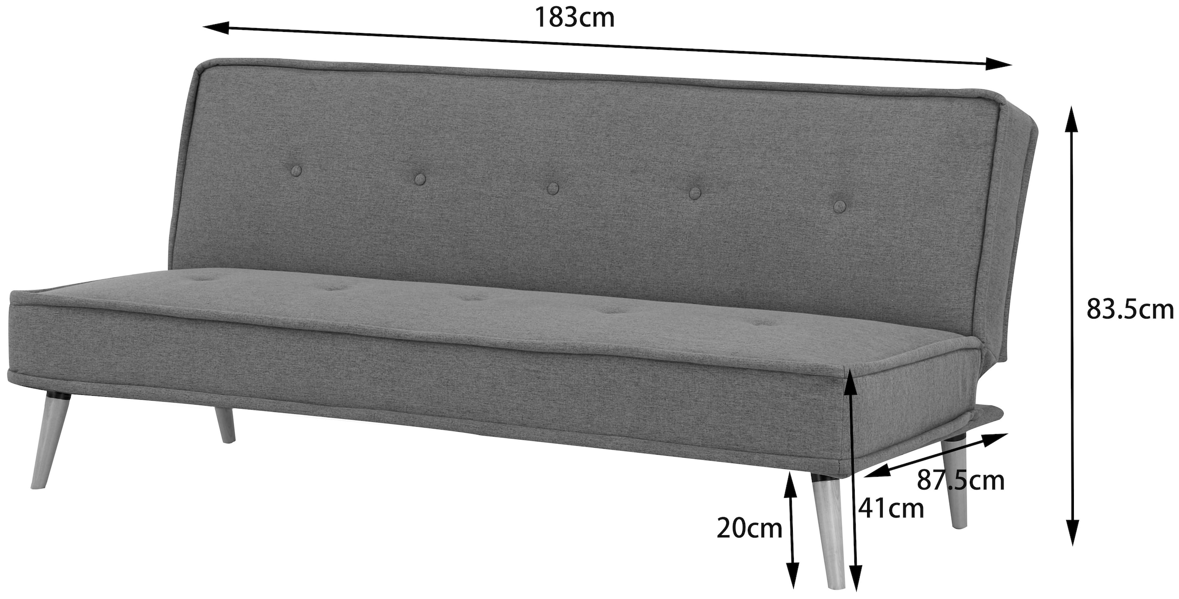INOSIGN Schlafsofa »ARBON,183cm, klappbarer 3-Sitzer mit verstellbarer Rückenlehne und«, Bettfunktion, Webstoff und Kunstleder