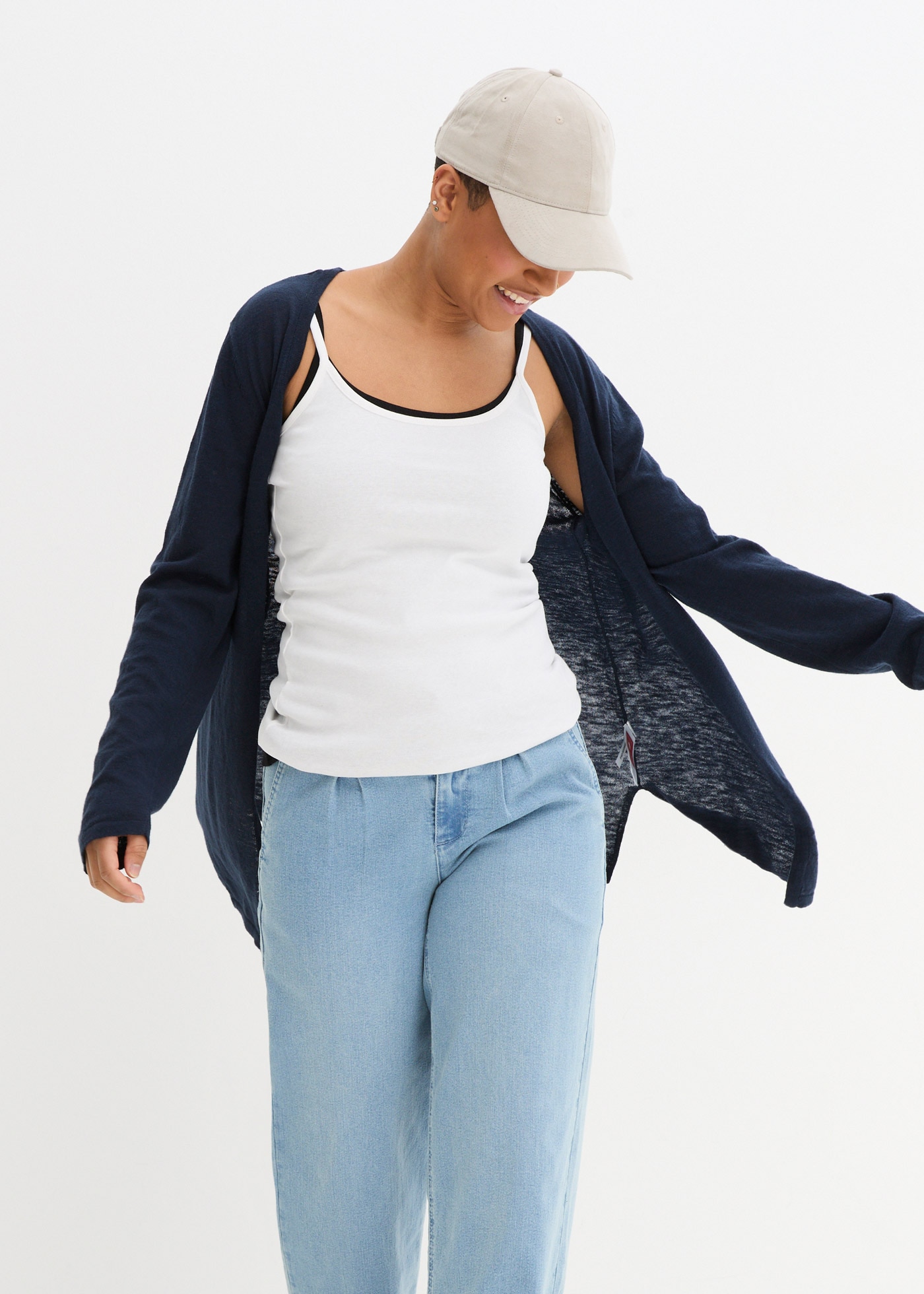 bonprix Strickjacke Strickjacke aus reiner Baumwoll-Slub Qualität