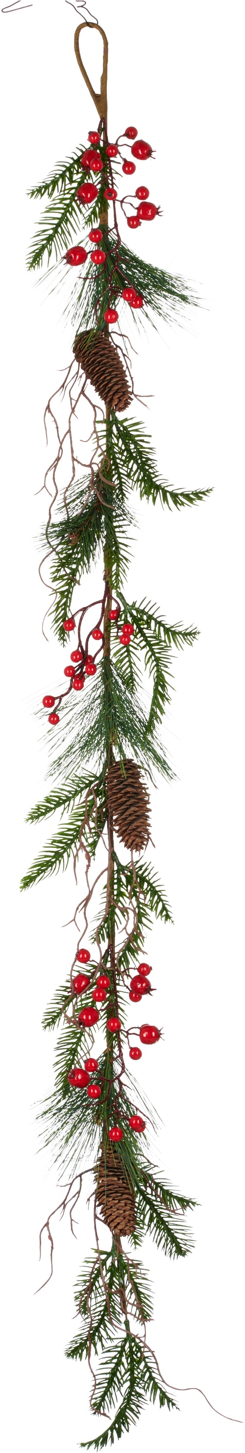OTTO home Winterliche Kunstpflanze »3er Set aus Türhänger, Girlande und Bouquet« mit Zapfen, Beeren und Äpfel dekoriert