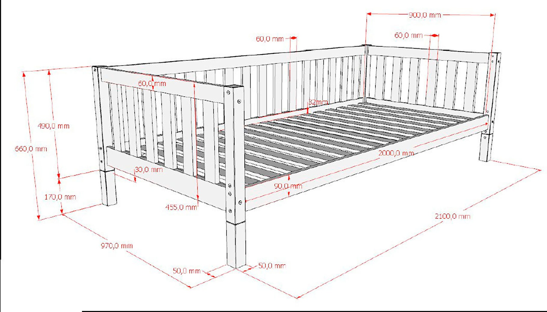 Vipack Hausbett »Dallas, Massivholzbett mit Dachaufbau umbaubar vom Boden- zum Daybett« inkl. Rolllattenrost und Sprossenumrandung, 90 oder 140x200 cm breit,  stabil und standfest gebaut, wahlweise Kiefer massiv natur oder weiß