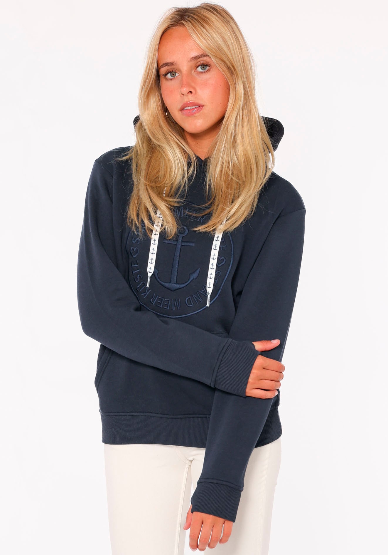 Zwillingsherz Hoodie »Strand Meer Küste«, mit Kapuze und gleichfarbig gesticktem Ankermotiv