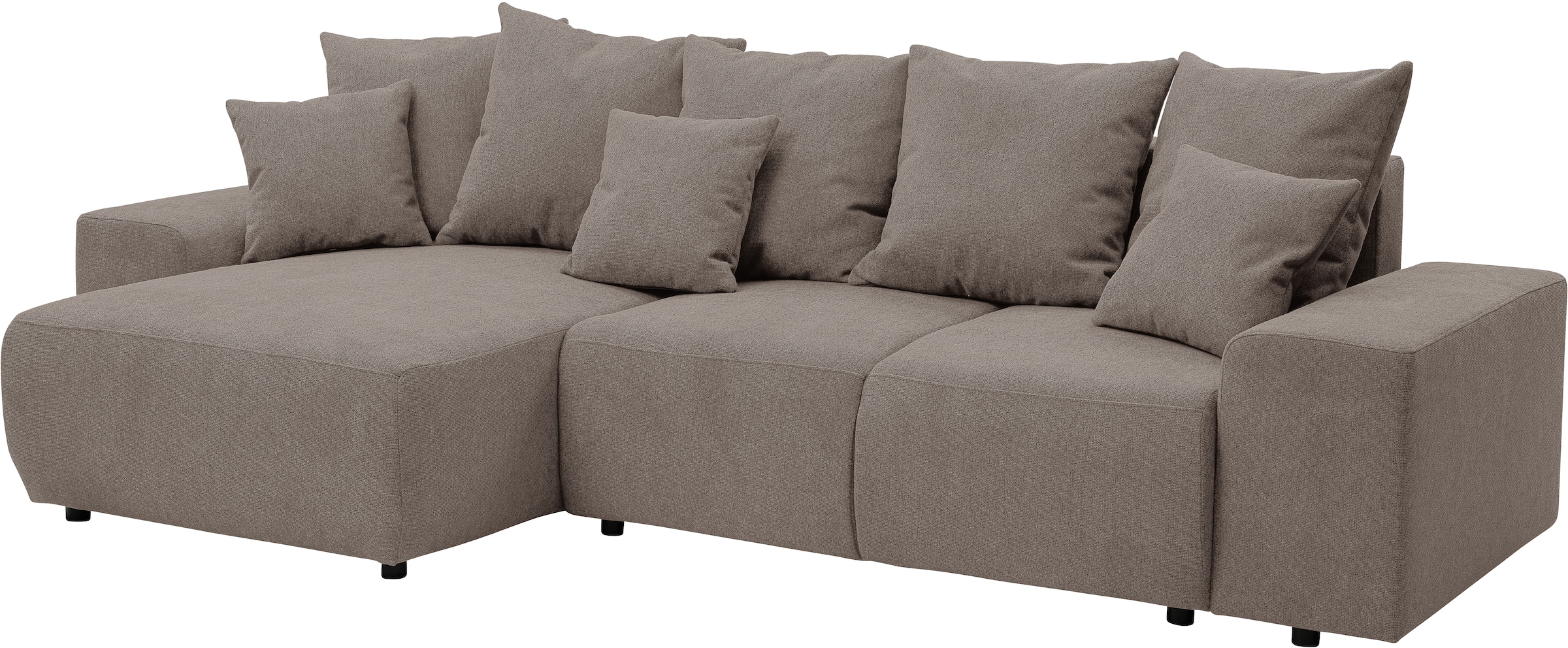 WERK2 Ecksofa »Riwa, modernes Sofa zum Kuscheln und Entspannen, Breite 300cm, L-Form«, Trendiges Ecksofa mit vielen Kissen, Schlaffunktion & Bettkasten