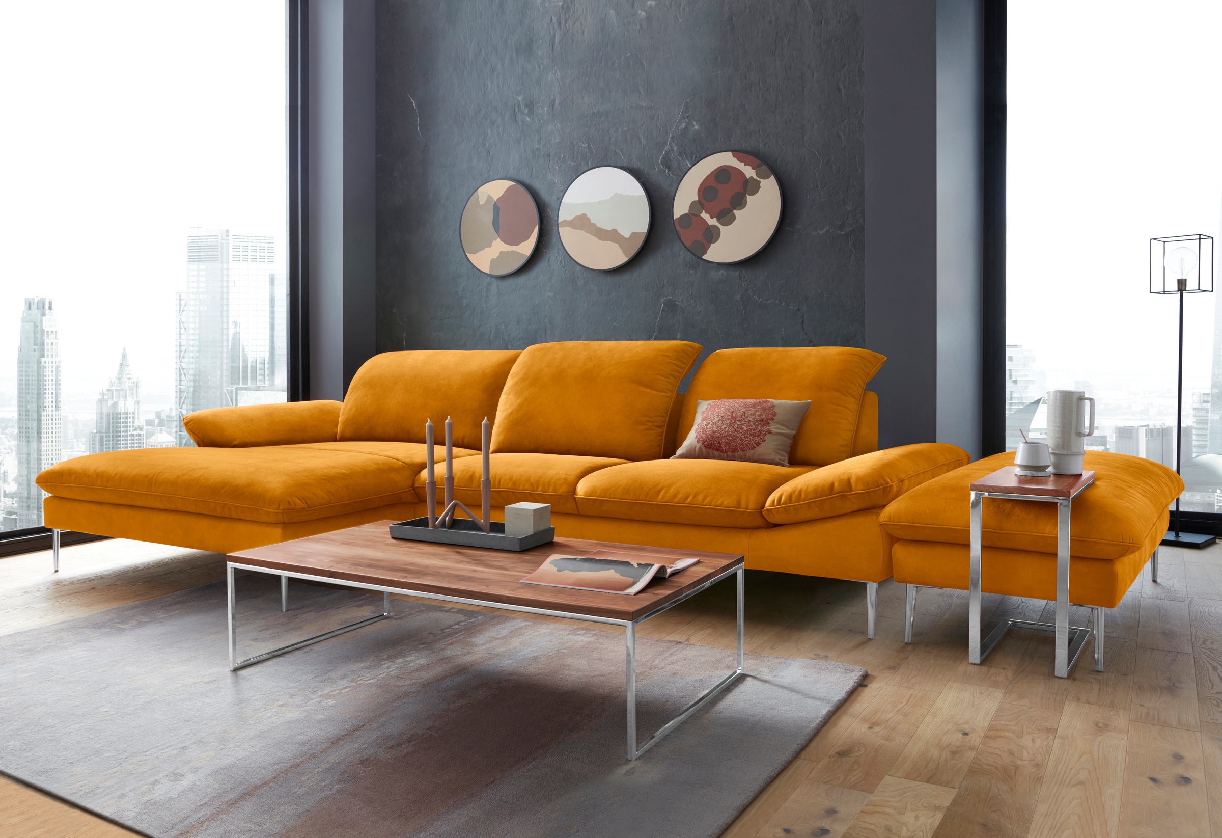 W.SCHILLIG Ecksofa »enjoy&MORE, Designsofa, bequem, zeitlos und elegant, L-Form«, mit Sitztiefenverstellung, Füße Chrom glänzend, Breite 340 cm