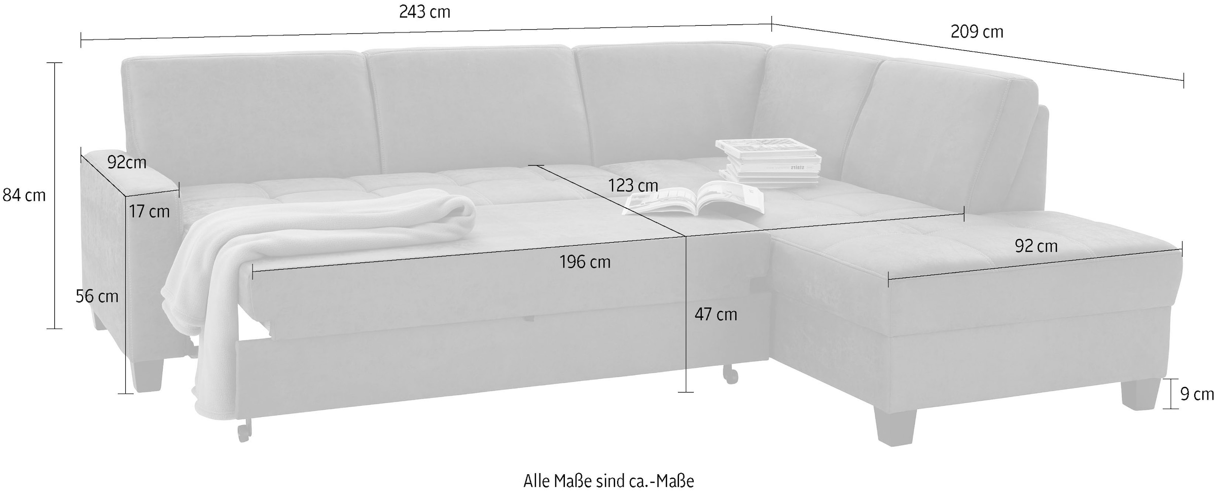 DOMO collection Ecksofa »Florentina zeitlos und elegant, Sitznähte als Designelement, L-Form«, wahlweise mit Bettfunktion, mit Kontrastnaht, Komfortsitzhöhe 47cm