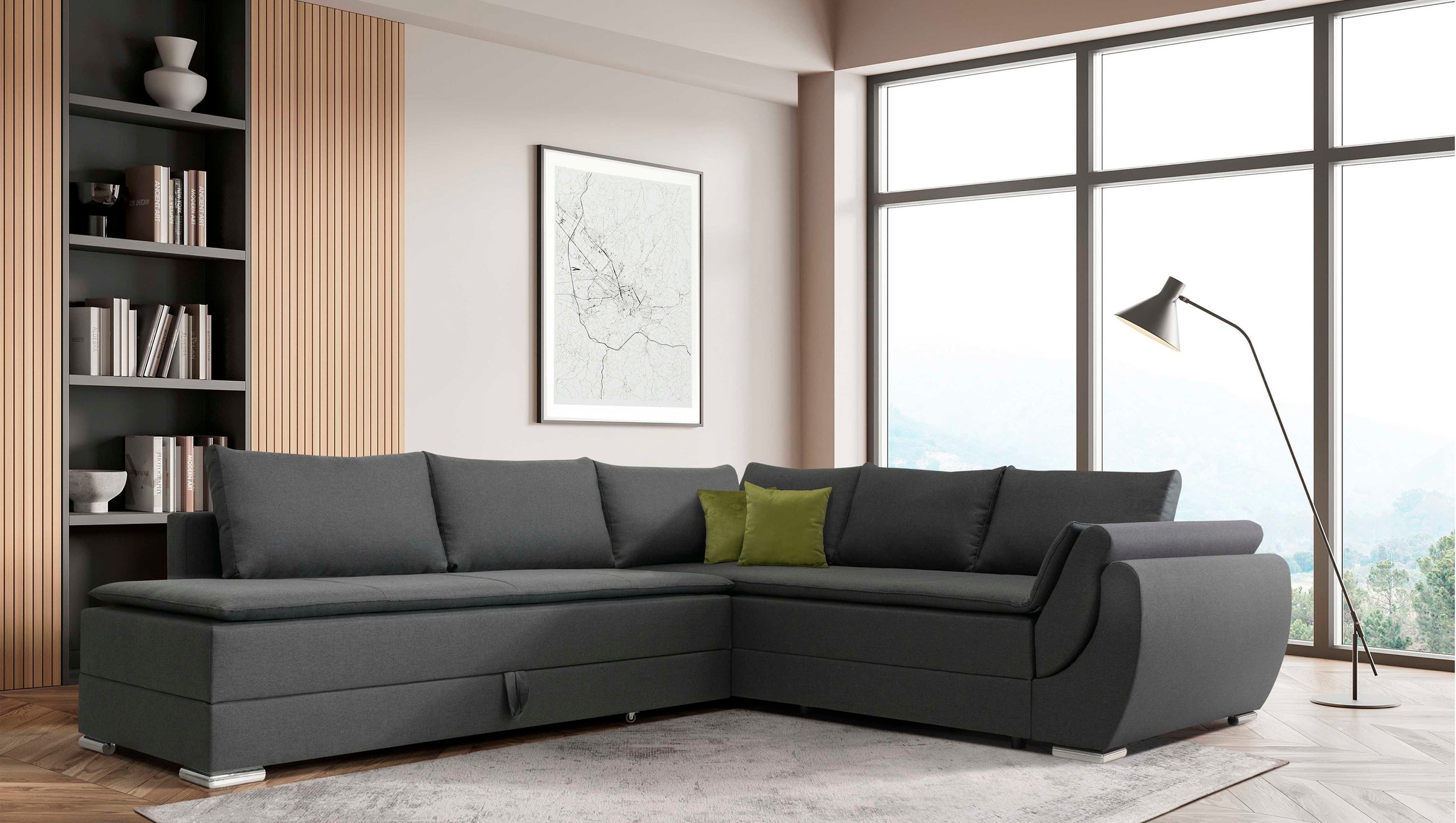 INOSIGN Ecksofa »Göteborg«, mit Boxspring-Bettfunktion und Bettkasten, Dauerschlaffunktion, Topper