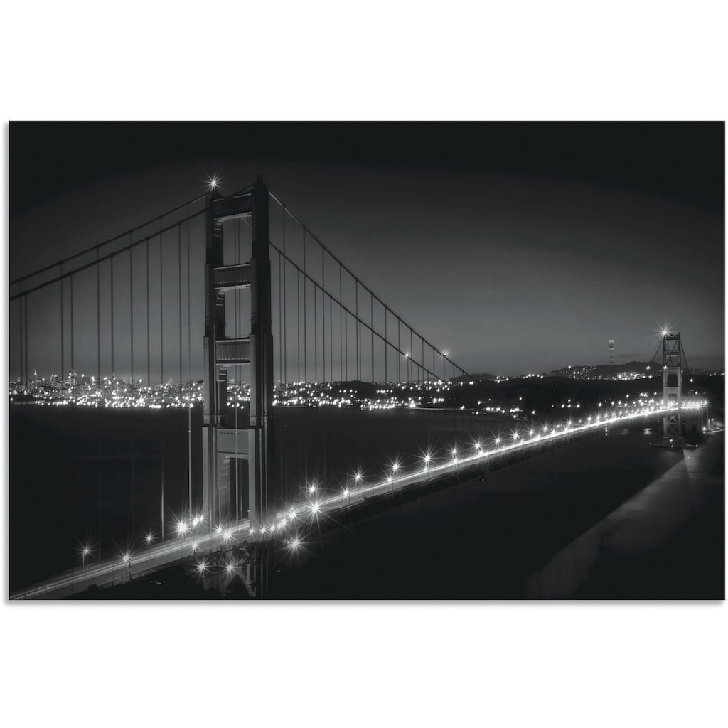 Artland Wandbild »Golden Gate Bridge am Abend«, San Francisco, (1 St.), in vielen Größen & Produktarten - Alubild / Outdoorbild für den Außenbereich, Leinwandbild, Poster, Wandaufkleber / Wandtattoo auch für Badezimmer geeignet