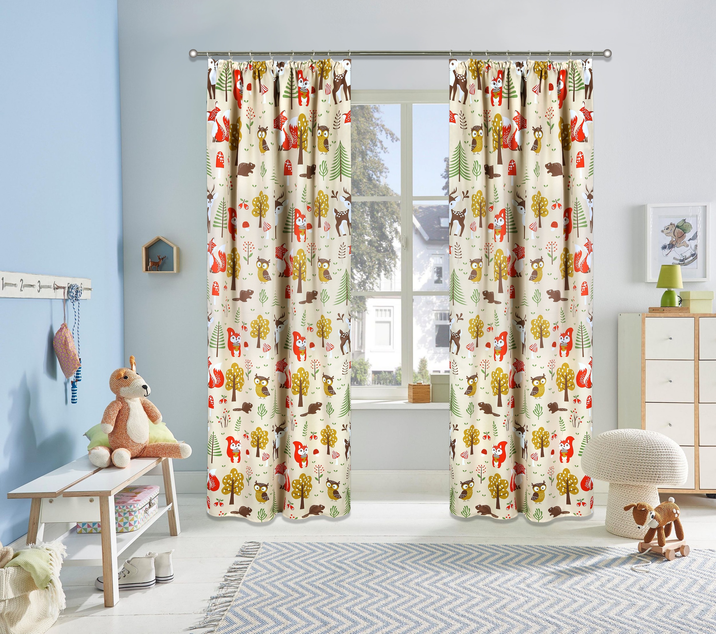 my home Verdunkelungsvorhang »Waldtiere« Kräuselband 1 Stk. tlg. blickdicht günstig online kaufen
