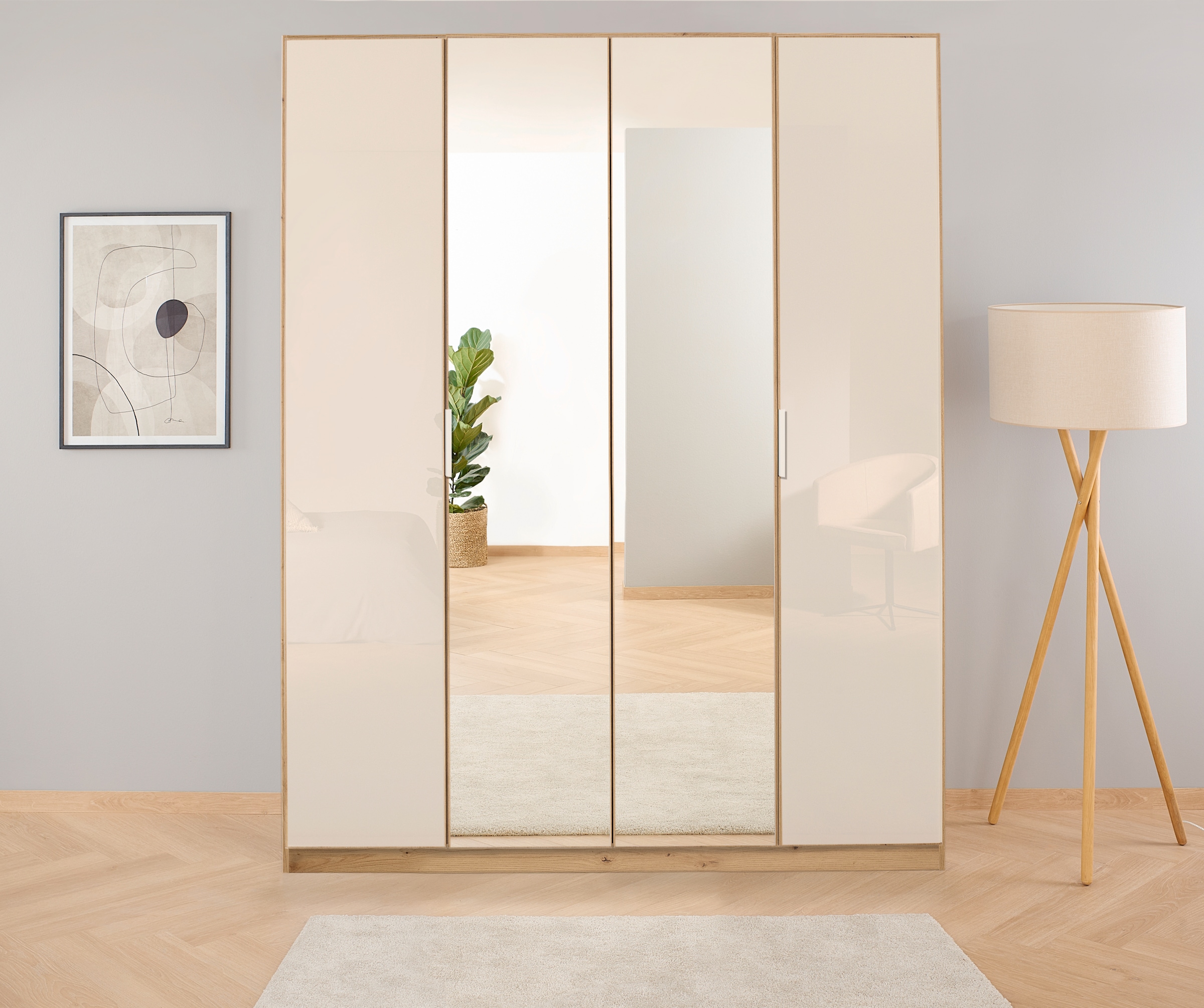 rauch Drehtürenschrank »Kleiderschrank Schrank Garderobe KOLUNA mit Glastüren und Spiegel«, inkl. 2 Innenschubladen sowie extra Einlegeböden MADE IN GERMANY