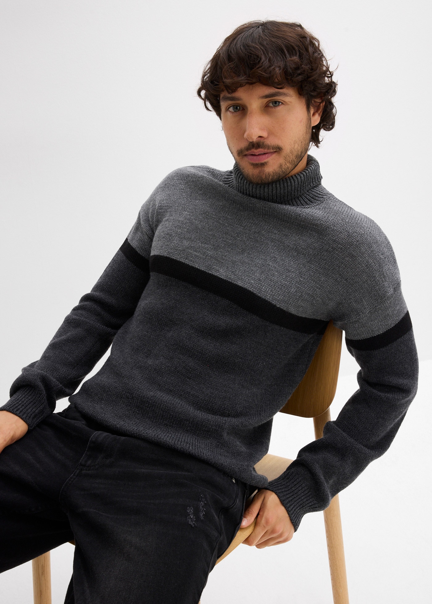 bonprix Rollkragenpullover Regular Fit, Colorblocking Look
