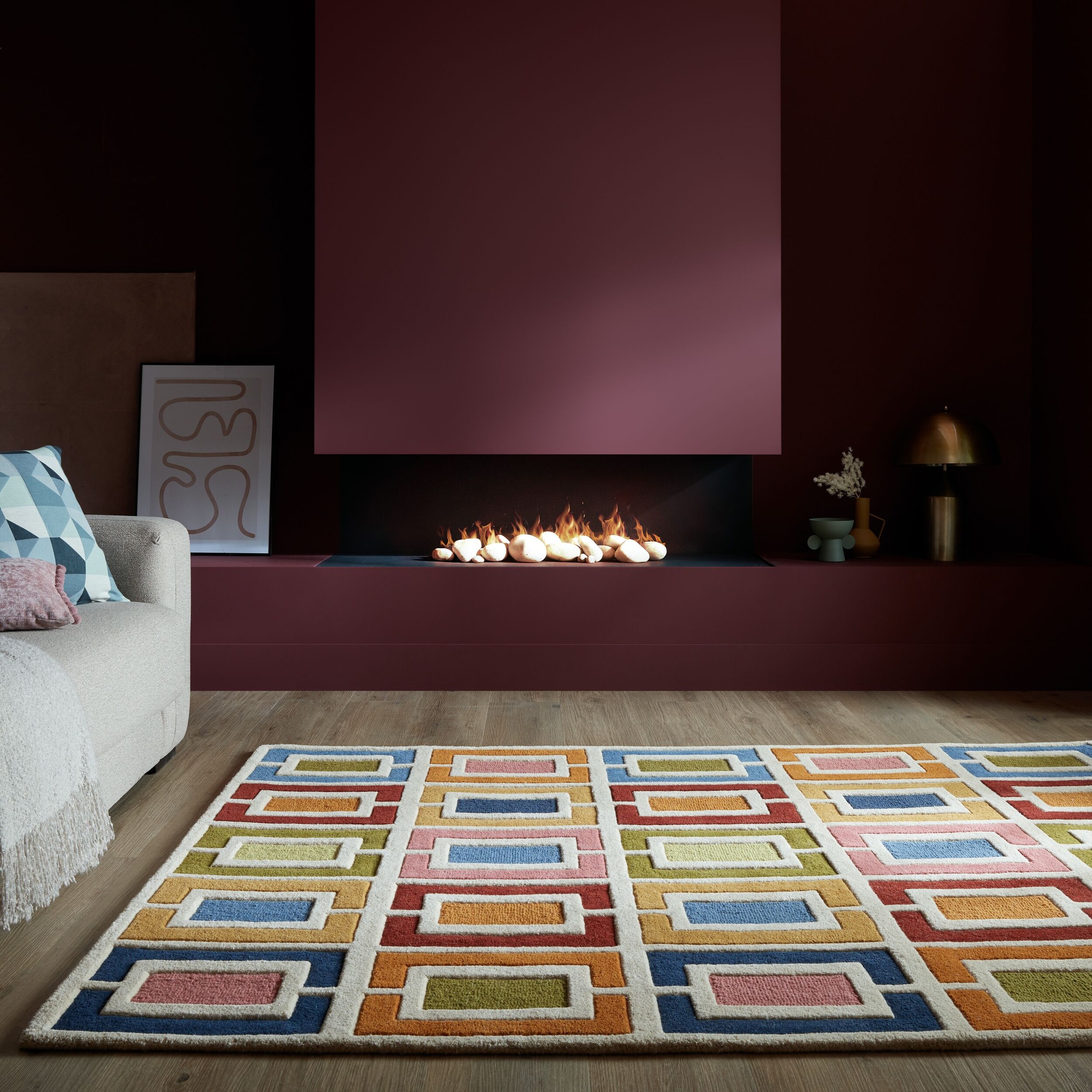 FLAIR RUGS Wollteppich »Retro Blocks«, rechteckig, 10 mm Höhe, Retro Blocks geschnitzter Wollteppich