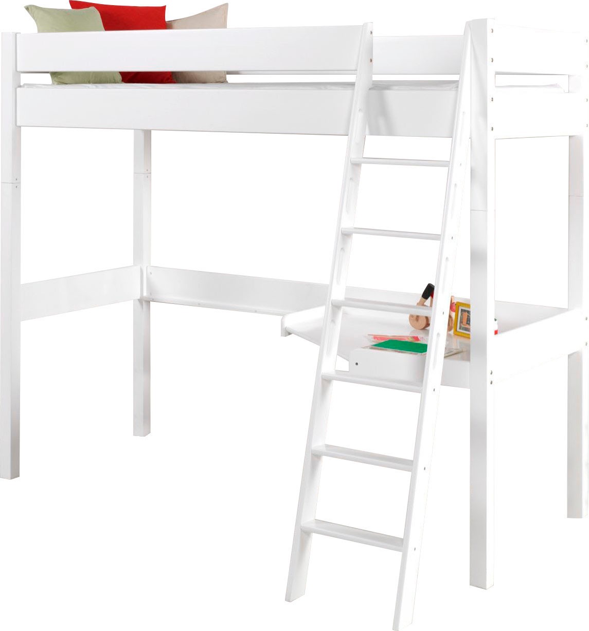 Relita Hochbett »Renate«, inkl. Rolllattenrost, Schreibtisch und Leiter, Buche massiv