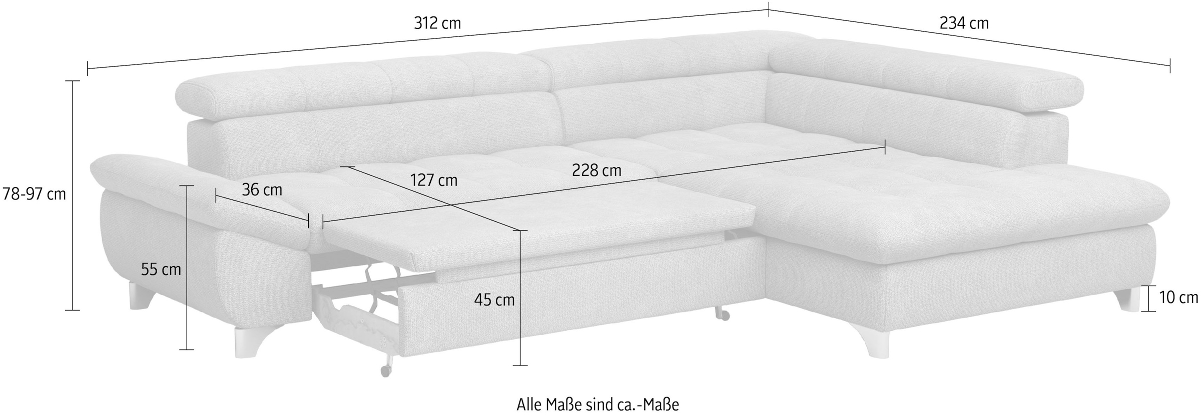 COTTA Ecksofa »Gemini L-Form«, mit Kopfverstellung, optional mit Schlaffunktion bzw. XXL-Sitzfläche