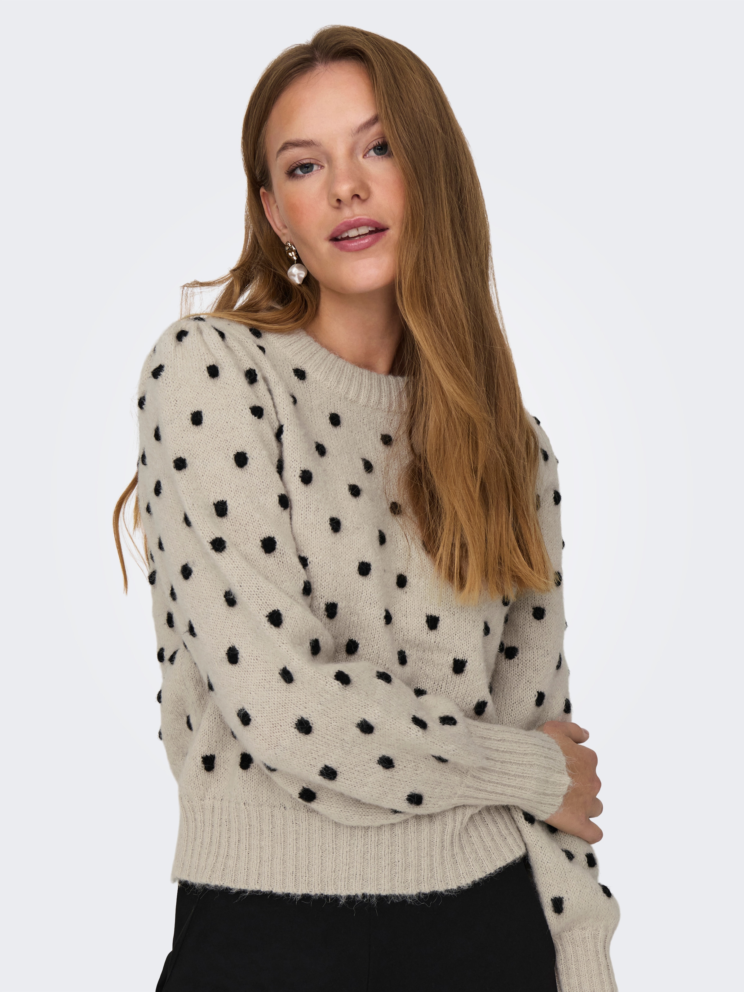 JDY Rundhalspullover »JDYSIGRID LIFE L/S ON PUFF PULL KNT NOOS«, in gepunkteter Optik