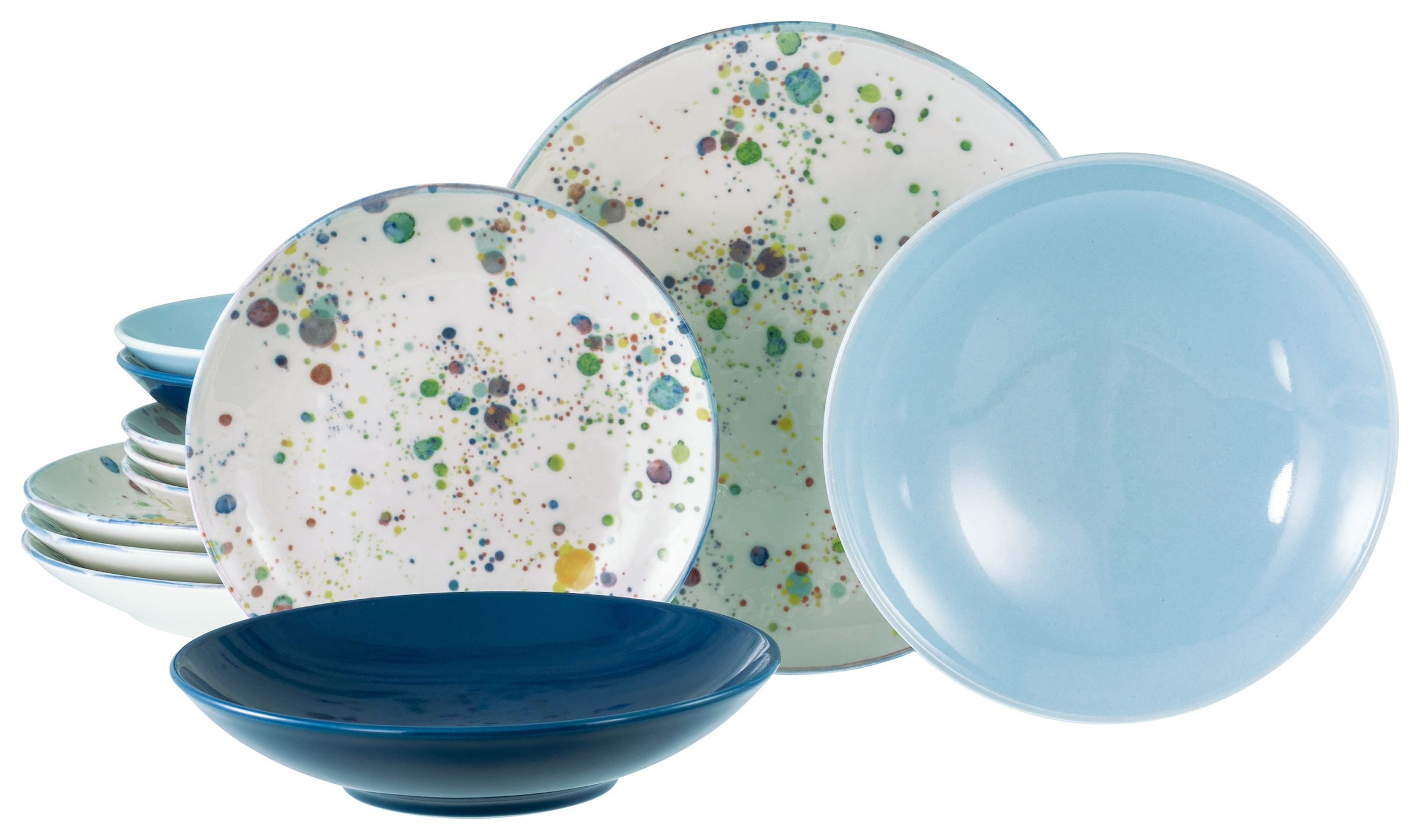 CreaTable Teller-Set »Candy Drops, Tellerset 12-tlg.« Unregelmäßige bunte P günstig online kaufen